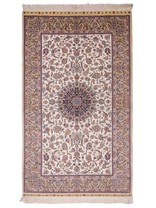 Sehr feiner, handgeknüpfter Khademi Nain Orientteppich aus Seide, weiß, creme. 154x95 cm. Vertrieb durch Jupiter Inl.