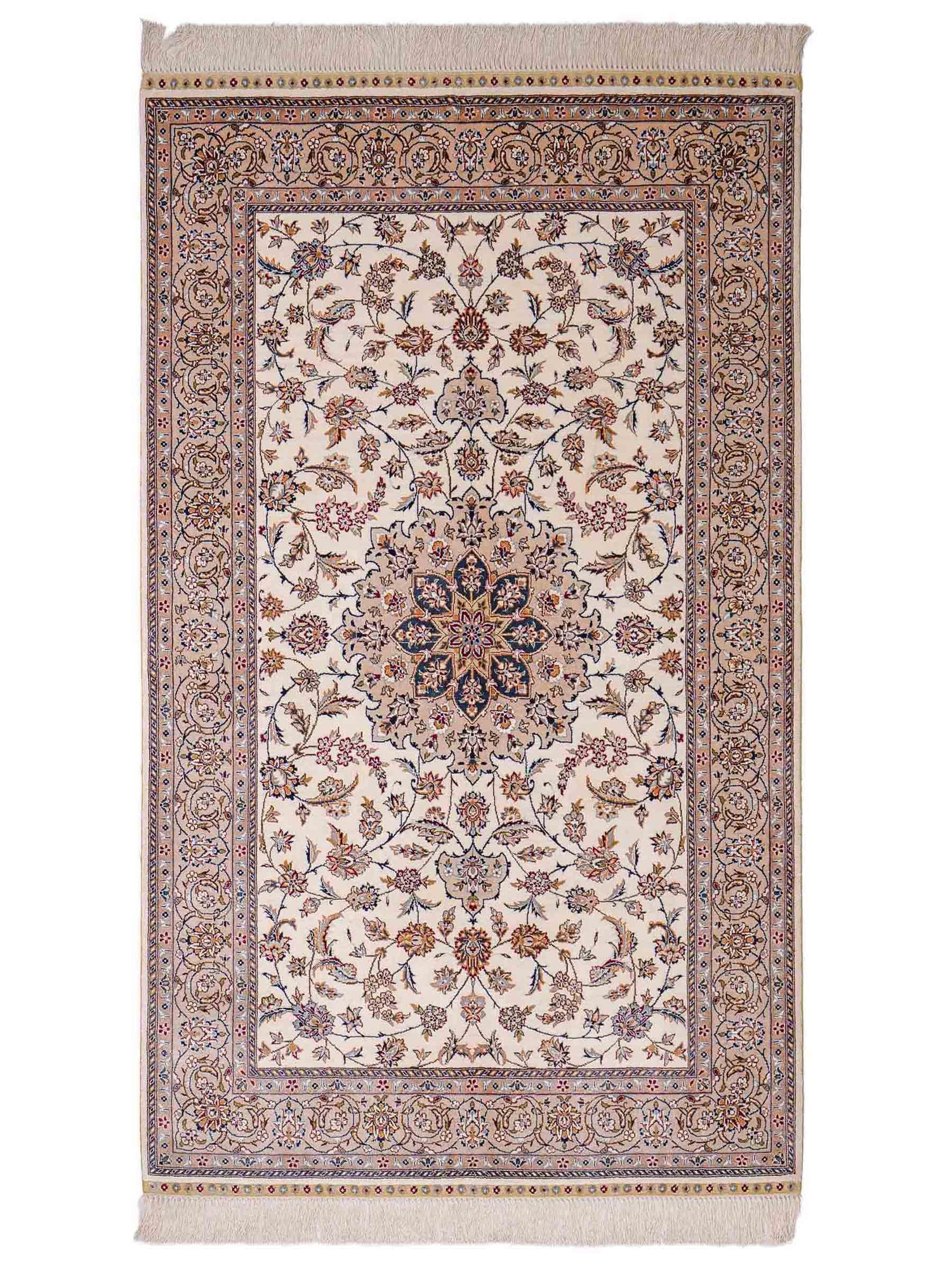 Sehr feiner, handgeknüpfter Khademi Nain Orientteppich aus Seide, creme, weiß. 156x95 cm. Vertrieb durch Jupiter Intl.