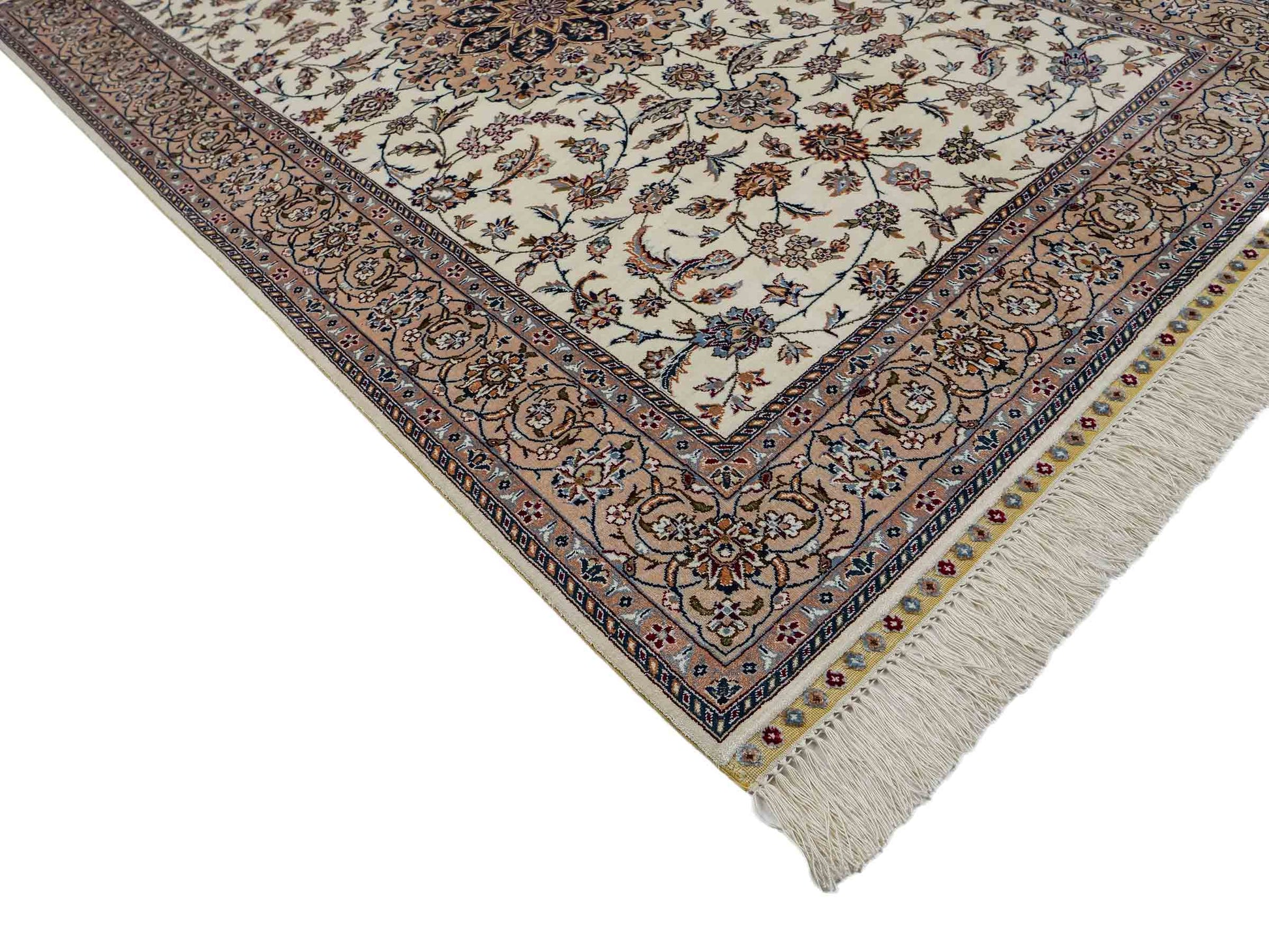 Sehr feiner, handgeknüpfter Khademi Nain Orientteppich aus Seide, creme, weiß. 156x95 cm. Vertrieb durch Jupiter Intl.