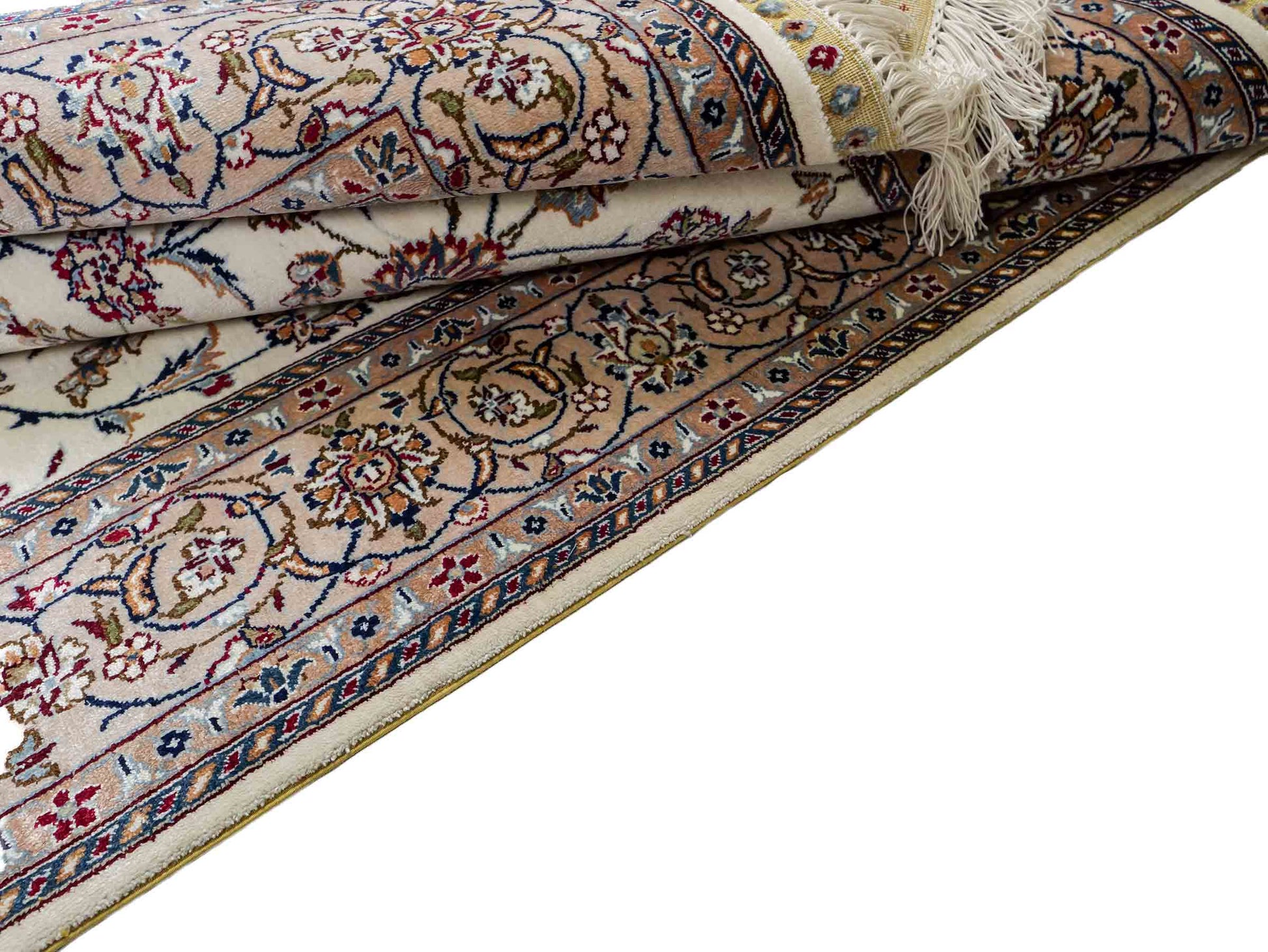 Sehr feiner, handgeknüpfter Khademi Nain Orientteppich aus Seide, creme, weiß. 156x95 cm. Vertrieb durch Jupiter Intl.