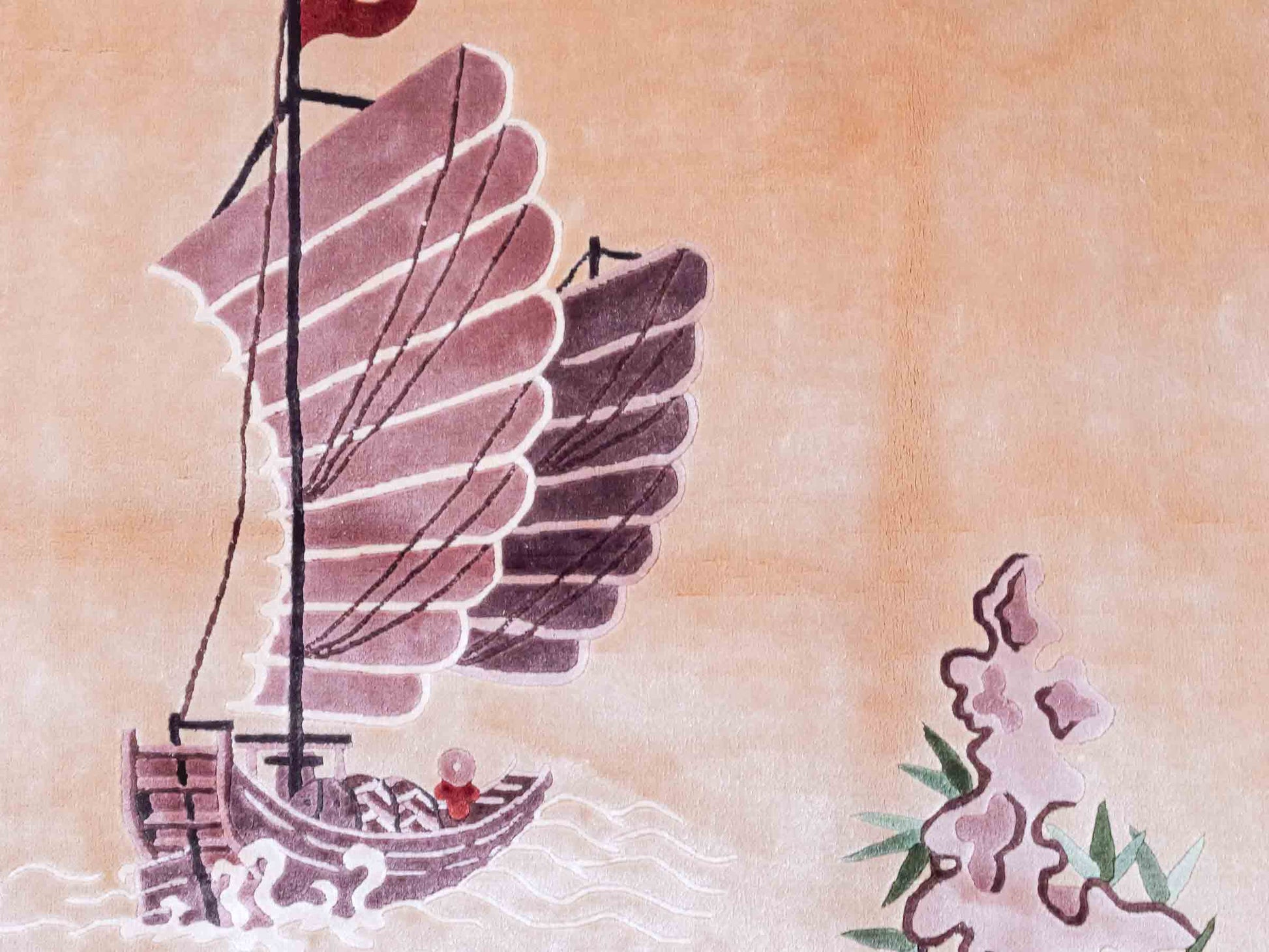 Handgeknüpfter Peking Seidenteppich / Wandteppich von Khademi aus Seide, beige mit Bildmotiv. Feiner, chinesischer Teppich mit Lebensbaum. Orientteppich, geknüpft in China. Größe: 122 x 79 cm. Teppichnummer: SB3-1101 | Jupiter Intl