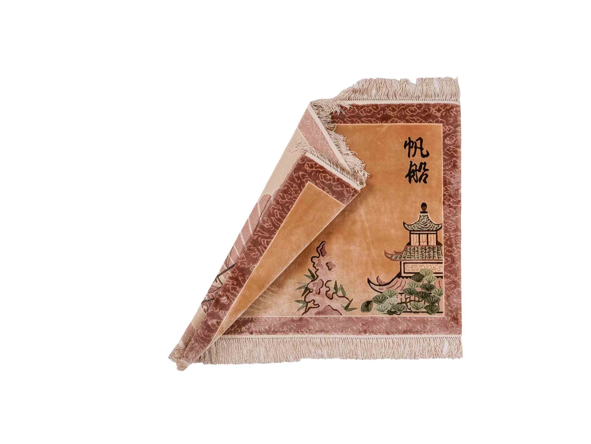 Handgeknüpfter Peking Seidenteppich / Wandteppich von Khademi aus Seide, beige mit Bildmotiv. Feiner, chinesischer Teppich mit Lebensbaum. Orientteppich, geknüpft in China. Größe: 122 x 79 cm. Teppichnummer: SB3-1101 | Jupiter Intl