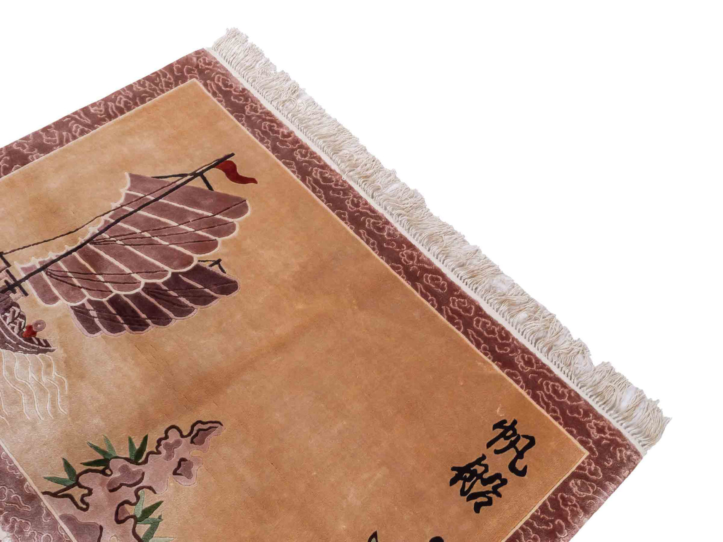 Handgeknüpfter Peking Seidenteppich / Wandteppich von Khademi aus Seide, beige mit Bildmotiv. Feiner, chinesischer Teppich mit Lebensbaum. Orientteppich, geknüpft in China. Größe: 122 x 79 cm. Teppichnummer: SB3-1101 | Jupiter Intl