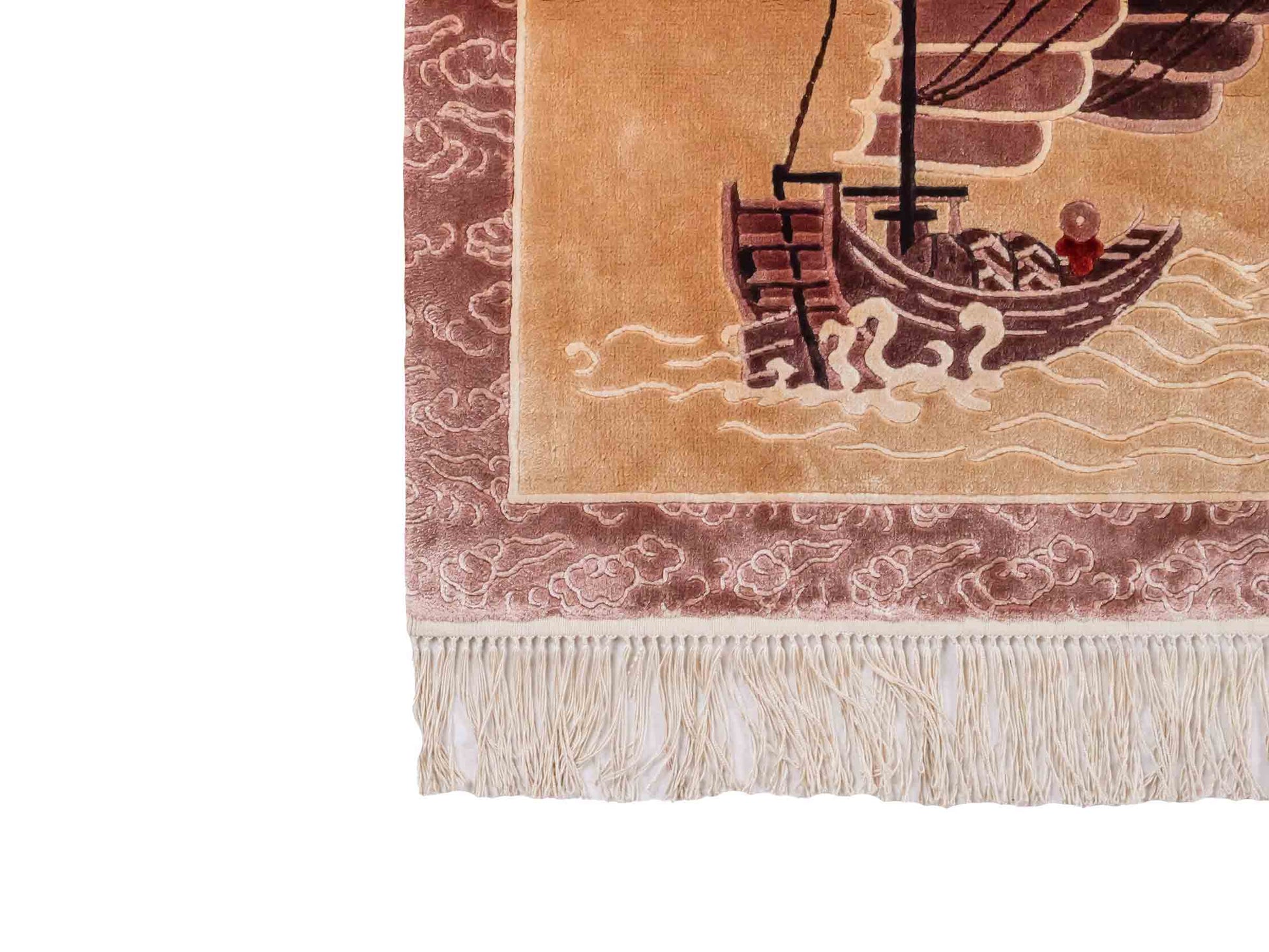 Handgeknüpfter Peking Seidenteppich / Wandteppich von Khademi aus Seide, beige mit Bildmotiv. Feiner, chinesischer Teppich mit Lebensbaum. Orientteppich, geknüpft in China. Größe: 122 x 79 cm. Teppichnummer: SB3-1101 | Jupiter Intl