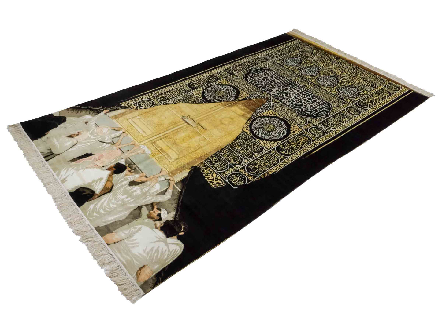 Handgeknüpfter Sino Hereke Seidenteppich von Khademi aus reiner Seide, schwarz-gold. Feiner, chinesischer Teppich mit Bildmotiv, signiert. Orientteppich, geknüpft in China. Größe: 250 x 150 cm. Teppichnummer: SB3-1080 | Jupiter Intl