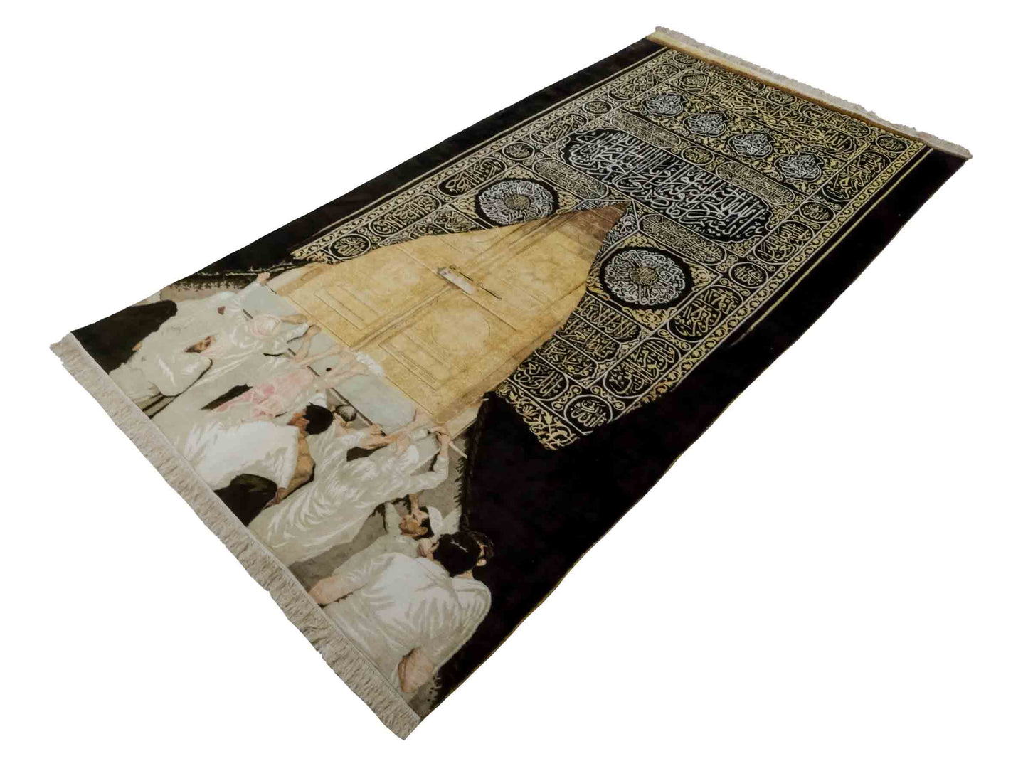 Handgeknüpfter Sino Hereke Seidenteppich von Khademi aus reiner Seide, schwarz-gold. Feiner, chinesischer Teppich mit Bildmotiv, signiert. Orientteppich, geknüpft in China. Größe: 250 x 150 cm. Teppichnummer: SB3-1083 | Jupiter Intl