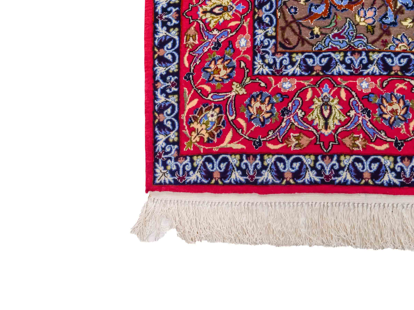 Handgeknüpfter Seyrafian Isfahan Perserteppich von Khademi aus Wolle mit Seide, rot, cremeweiß. Feiner, persischer Teppich mit Medaillon, signiert. Orientteppich, geknüpft in Iran. Größe: 171 cm x 113 cm. Teppichnummer: DB3-1003 Jupiter Intl.
