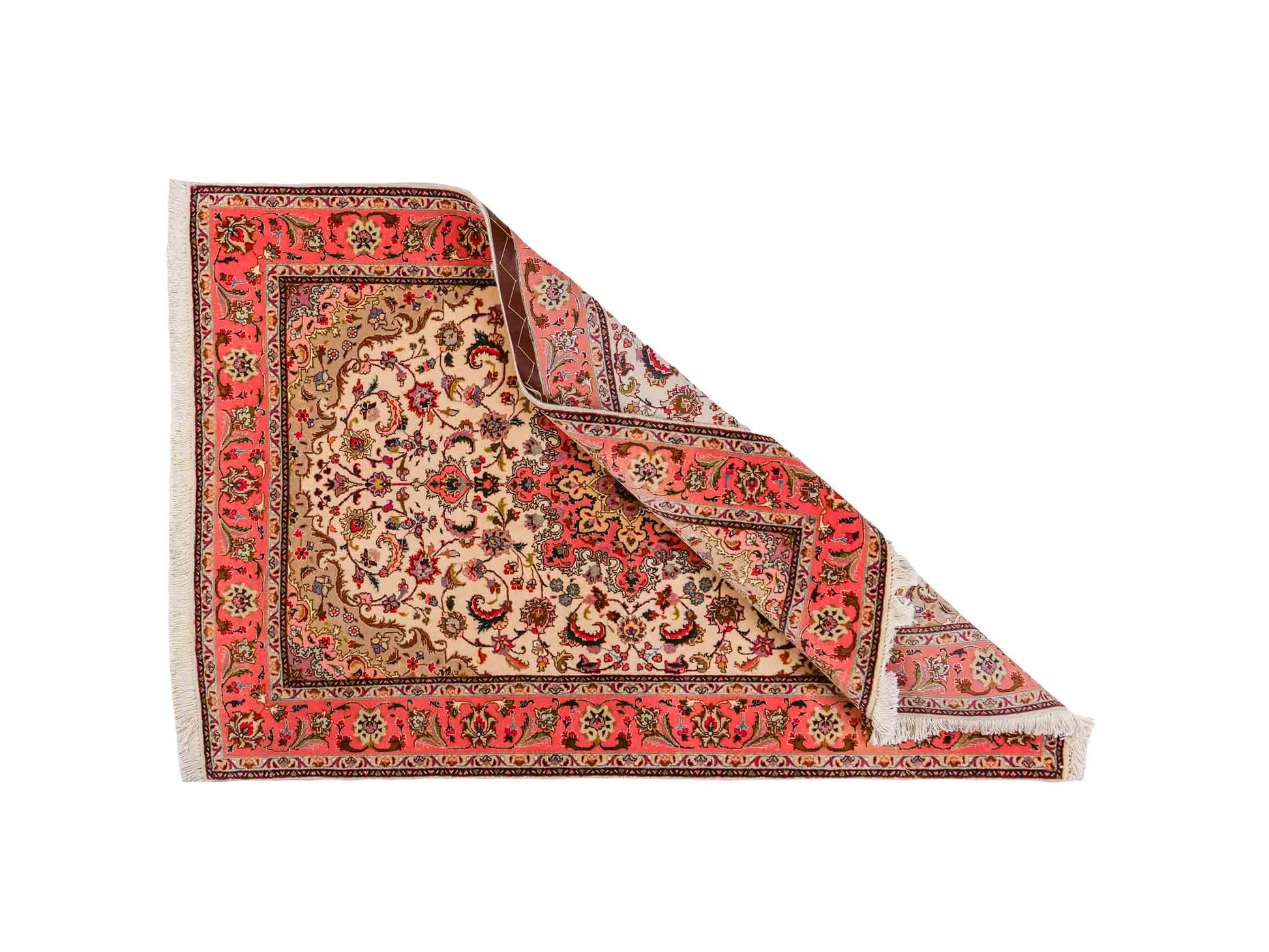 Feiner, handgeknüpfter Täbriz 50 Raj Perserteppich von Khademi aus Wolle mit Seide, cremeweiß-orange. Persischer Orientteppich. Von Hand geknüpft in Iran. Größe: 147 cm x 102 cm. Teppichnummer: SB3-1143. Verkauf durch Jupiter Intl.