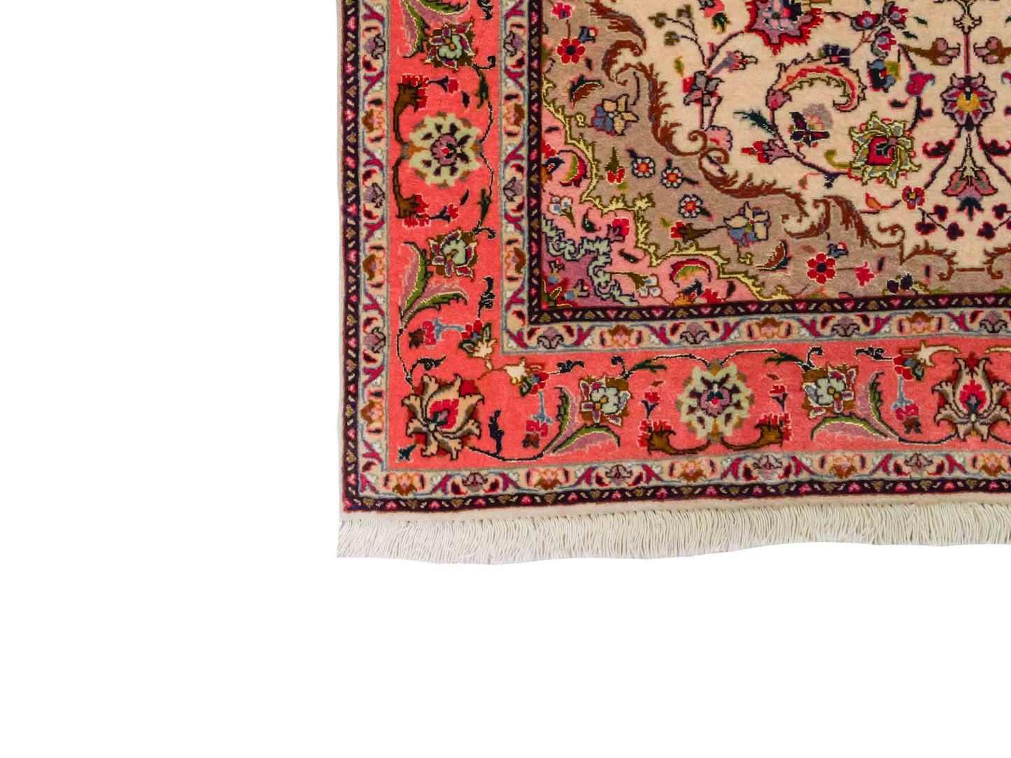 Feiner, handgeknüpfter Täbriz 50 Raj Perserteppich von Khademi aus Wolle mit Seide, cremeweiß-orange. Persischer Orientteppich. Von Hand geknüpft in Iran. Größe: 147 cm x 102 cm. Teppichnummer: SB3-1143. Verkauf durch Jupiter Intl.
