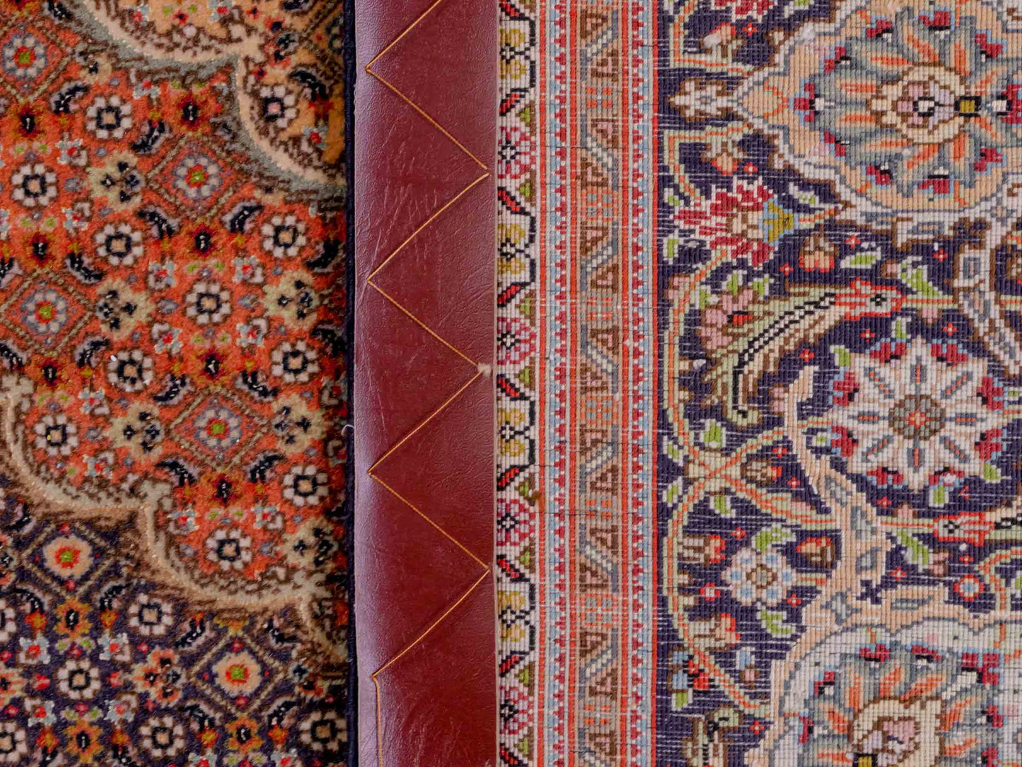 Handgeknüpfter Täbriz Mahi 40 Raj Perserteppich von Khademi aus Wolle, navy-blau-orange. Persischer Orientteppich. Von Hand geknüpft in Iran. Größe: 295 cm x 205 cm. Teppichnummer: SB3-1181. Verkauf durch Jupiter Intl.