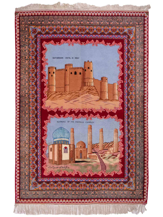 Handgeknüpfter Vintage Afghan Herat Nomadenteppich von Khademi aus Wolle mit Seide, mehrfarbig. Afghanischer Orientteppich. Von Hand geknüpft in Afghanistan. Größe: 120 cm x 76 cm. Teppichnummer: SB3-1028. Verkauf durch Jupiter Intl.
