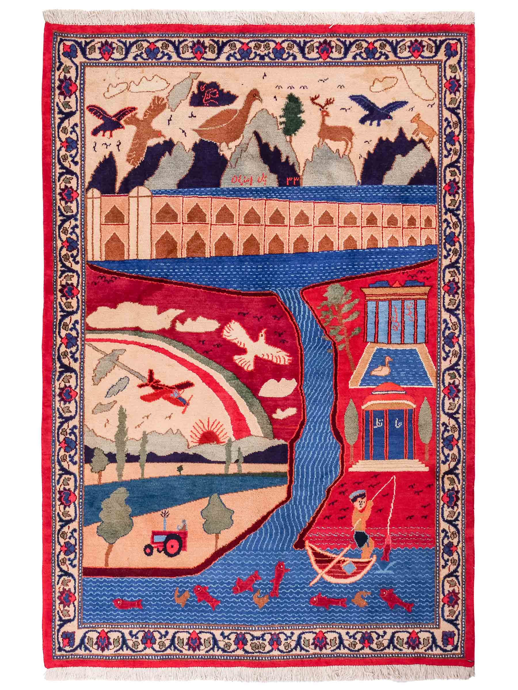 Handgeknüpfter Vintage Afghan Nomadenteppich von Khademi aus Wolle, mehrfarbig. Klassischer Wollteppich mit Bildmotiv. Orientteppich, traditionell von Hand geknüpft in Afghanistan. Größe: 189 x 128 cm. Teppichnummer: SB3-1123 | Jupiter Intl.