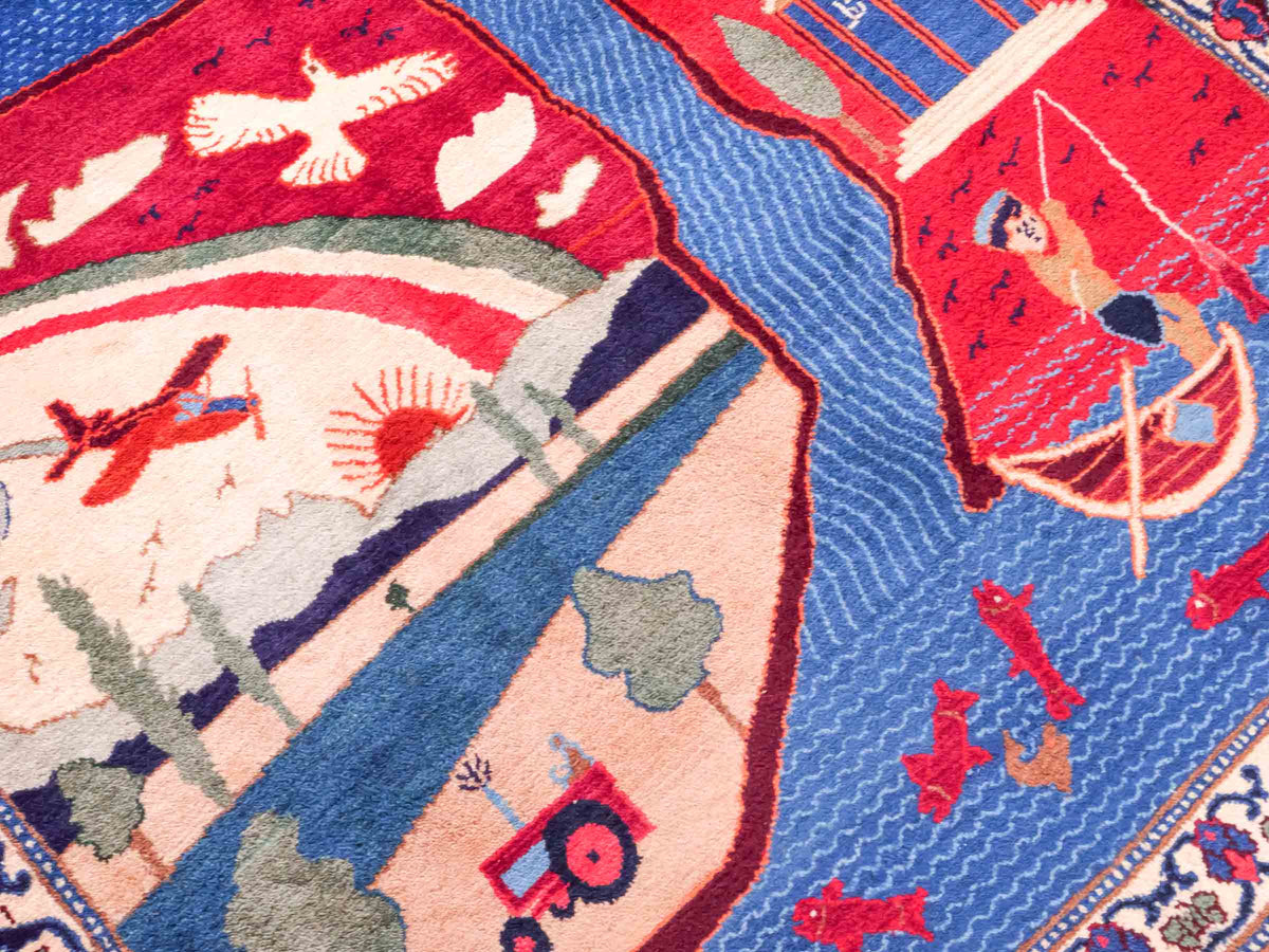 Handgeknüpfter Vintage Afghan Nomadenteppich von Khademi aus Wolle, mehrfarbig. Klassischer Wollteppich mit Bildmotiv. Orientteppich, traditionell von Hand geknüpft in Afghanistan. Größe: 189 x 128 cm. Teppichnummer: SB3-1123 | Jupiter Intl.