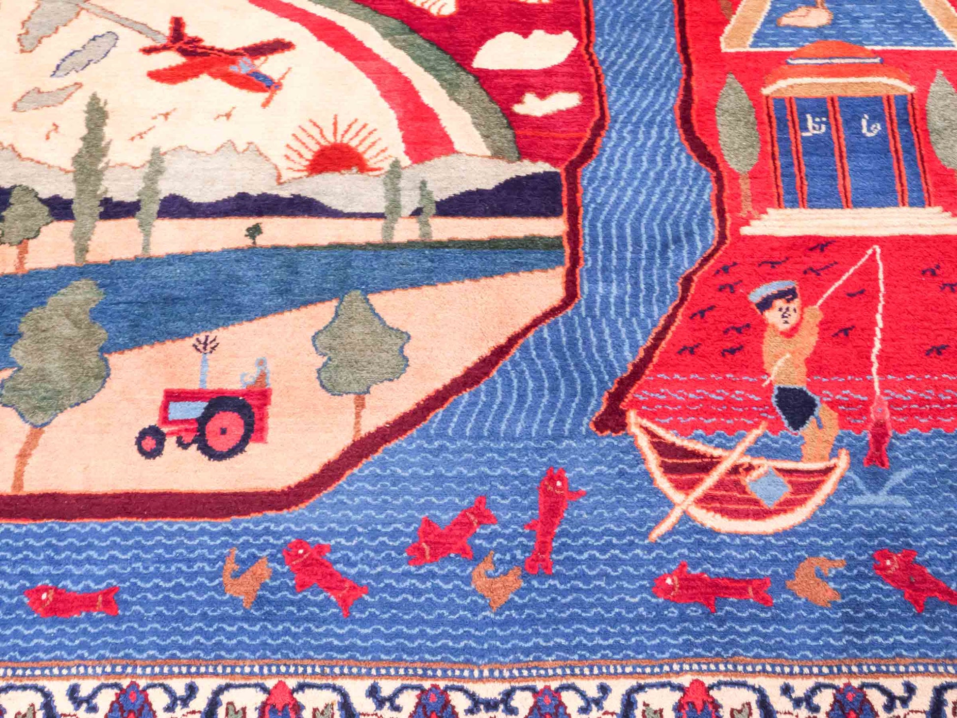 Handgeknüpfter Vintage Afghan Nomadenteppich von Khademi aus Wolle, mehrfarbig. Klassischer Wollteppich mit Bildmotiv. Orientteppich, traditionell von Hand geknüpft in Afghanistan. Größe: 189 x 128 cm. Teppichnummer: SB3-1123 | Jupiter Intl.