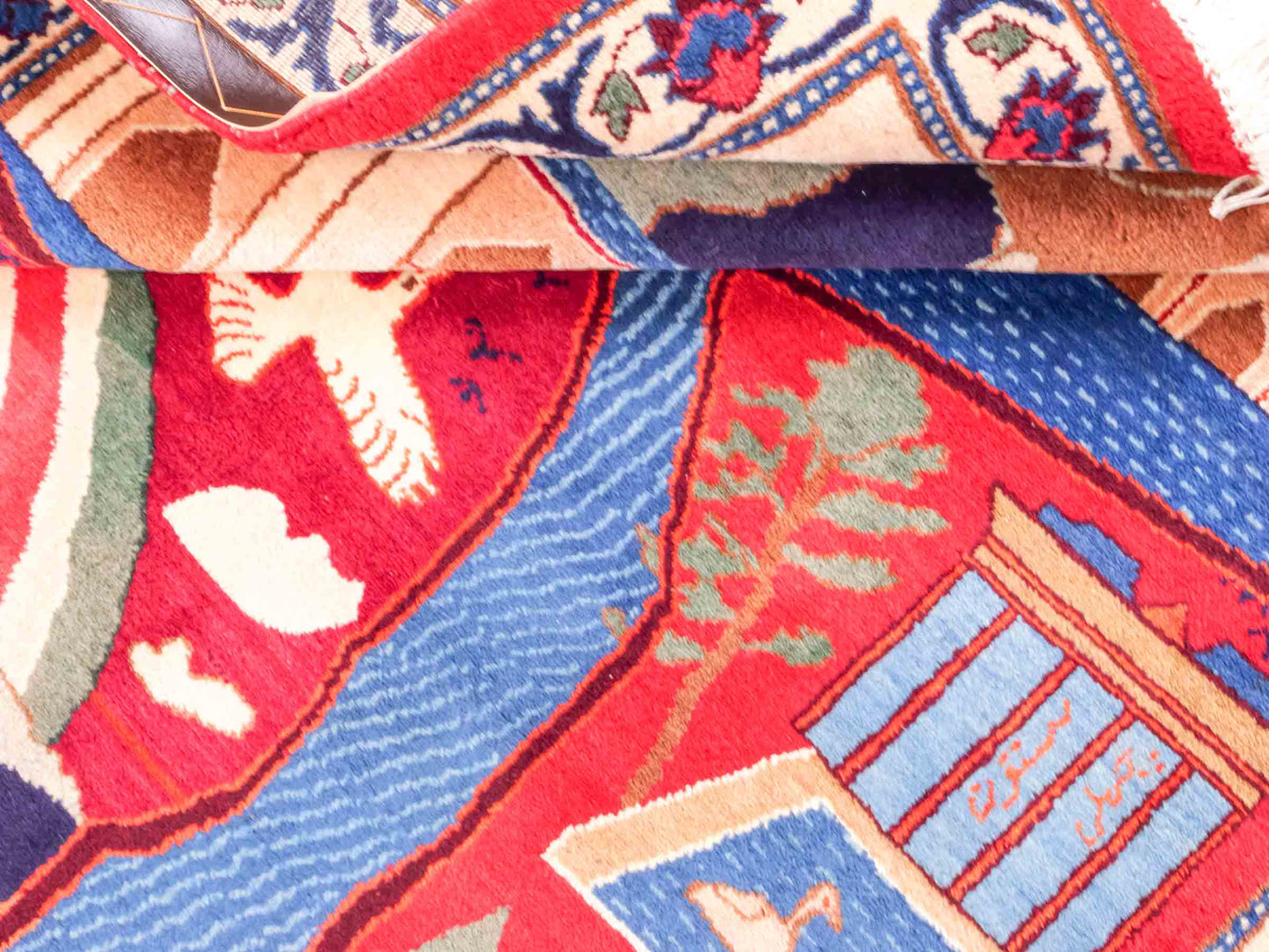 Handgeknüpfter Vintage Afghan Nomadenteppich von Khademi aus Wolle, mehrfarbig. Klassischer Wollteppich mit Bildmotiv. Orientteppich, traditionell von Hand geknüpft in Afghanistan. Größe: 189 x 128 cm. Teppichnummer: SB3-1123 | Jupiter Intl.