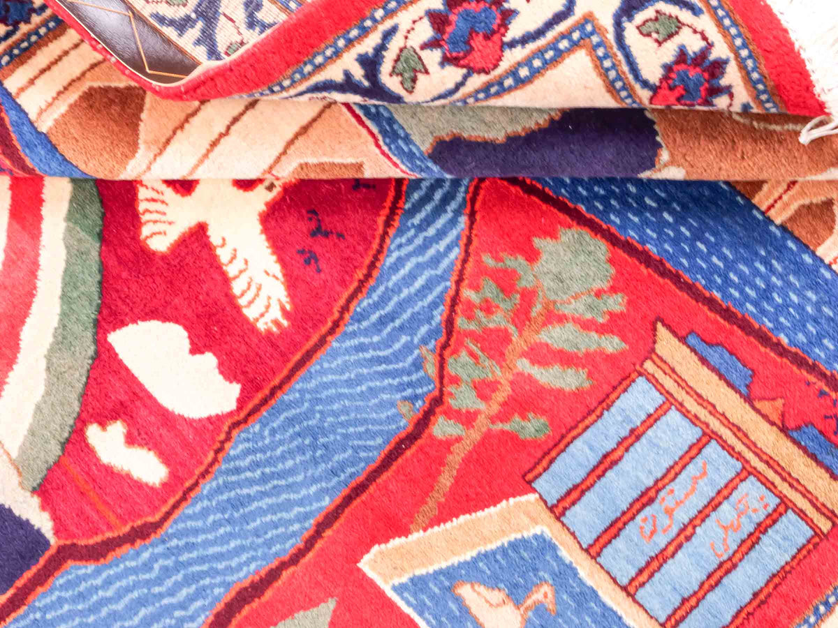 Handgeknüpfter Vintage Afghan Nomadenteppich von Khademi aus Wolle, mehrfarbig. Klassischer Wollteppich mit Bildmotiv. Orientteppich, traditionell von Hand geknüpft in Afghanistan. Größe: 189 x 128 cm. Teppichnummer: SB3-1123 | Jupiter Intl.