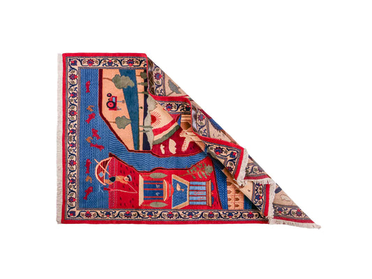 Handgeknüpfter Vintage Afghan Nomadenteppich von Khademi aus Wolle, mehrfarbig. Klassischer Wollteppich mit Bildmotiv. Orientteppich, traditionell von Hand geknüpft in Afghanistan. Größe: 189 x 128 cm. Teppichnummer: SB3-1123 | Jupiter Intl.