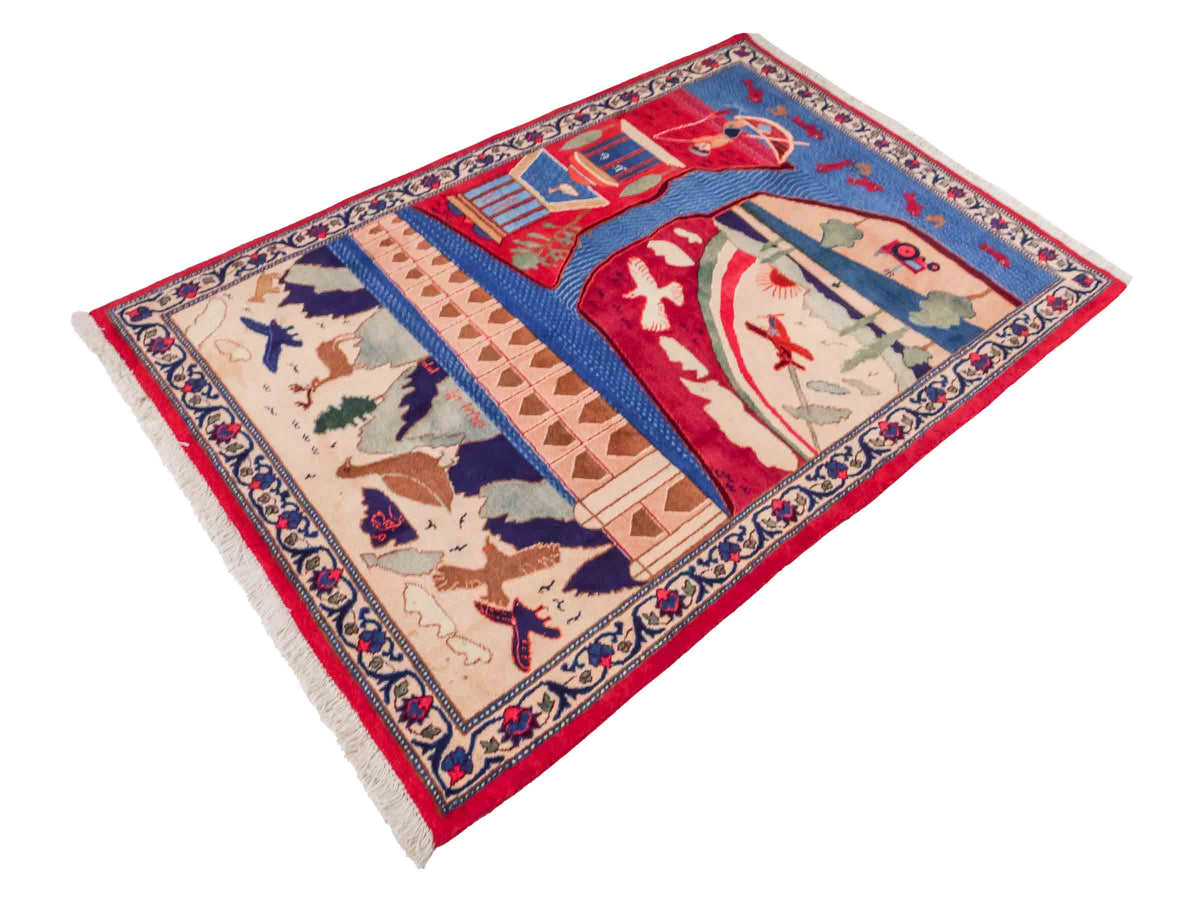 Handgeknüpfter Vintage Afghan Nomadenteppich von Khademi aus Wolle, mehrfarbig. Klassischer Wollteppich mit Bildmotiv. Orientteppich, traditionell von Hand geknüpft in Afghanistan. Größe: 189 x 128 cm. Teppichnummer: SB3-1123 | Jupiter Intl.