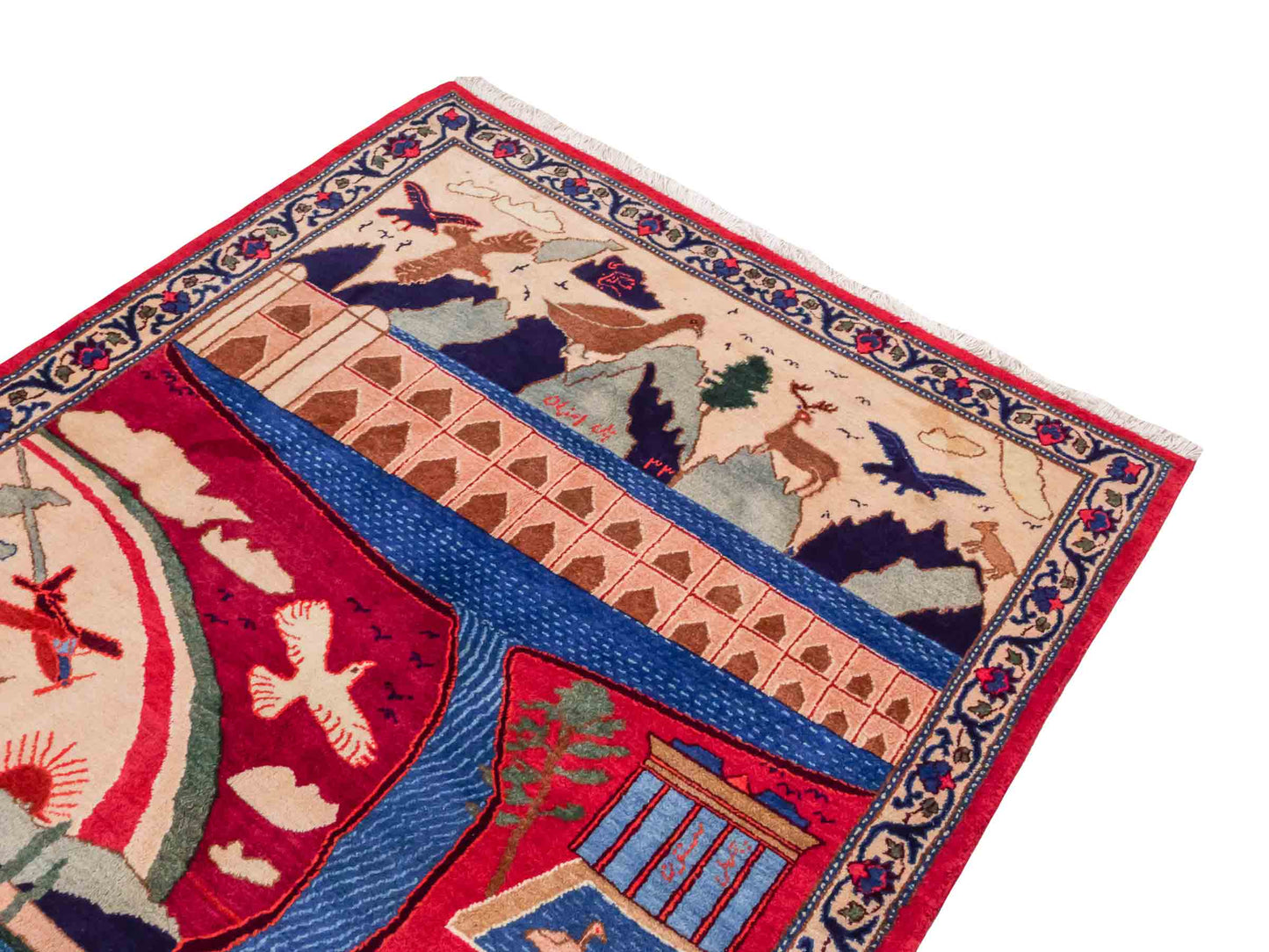 Handgeknüpfter Vintage Afghan Nomadenteppich von Khademi aus Wolle, mehrfarbig. Klassischer Wollteppich mit Bildmotiv. Orientteppich, traditionell von Hand geknüpft in Afghanistan. Größe: 189 x 128 cm. Teppichnummer: SB3-1123 | Jupiter Intl.