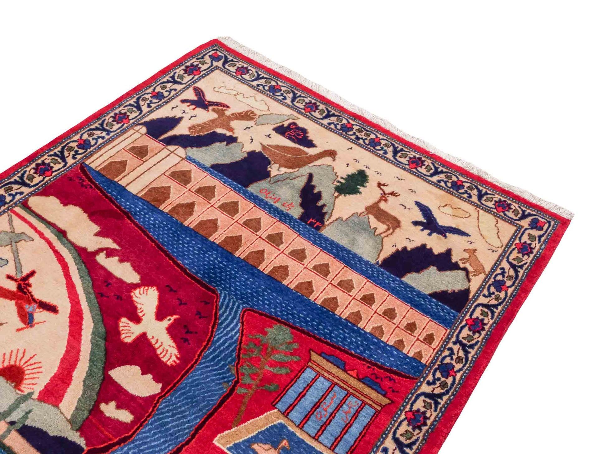 Handgeknüpfter Vintage Afghan Nomadenteppich von Khademi aus Wolle, mehrfarbig. Klassischer Wollteppich mit Bildmotiv. Orientteppich, traditionell von Hand geknüpft in Afghanistan. Größe: 189 x 128 cm. Teppichnummer: SB3-1123 | Jupiter Intl.