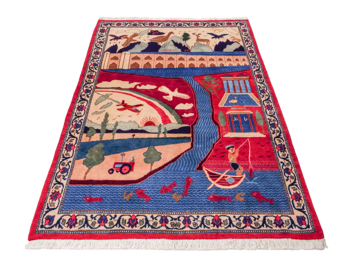 Handgeknüpfter Vintage Afghan Nomadenteppich von Khademi aus Wolle, mehrfarbig. Klassischer Wollteppich mit Bildmotiv. Orientteppich, traditionell von Hand geknüpft in Afghanistan. Größe: 189 x 128 cm. Teppichnummer: SB3-1123 | Jupiter Intl.