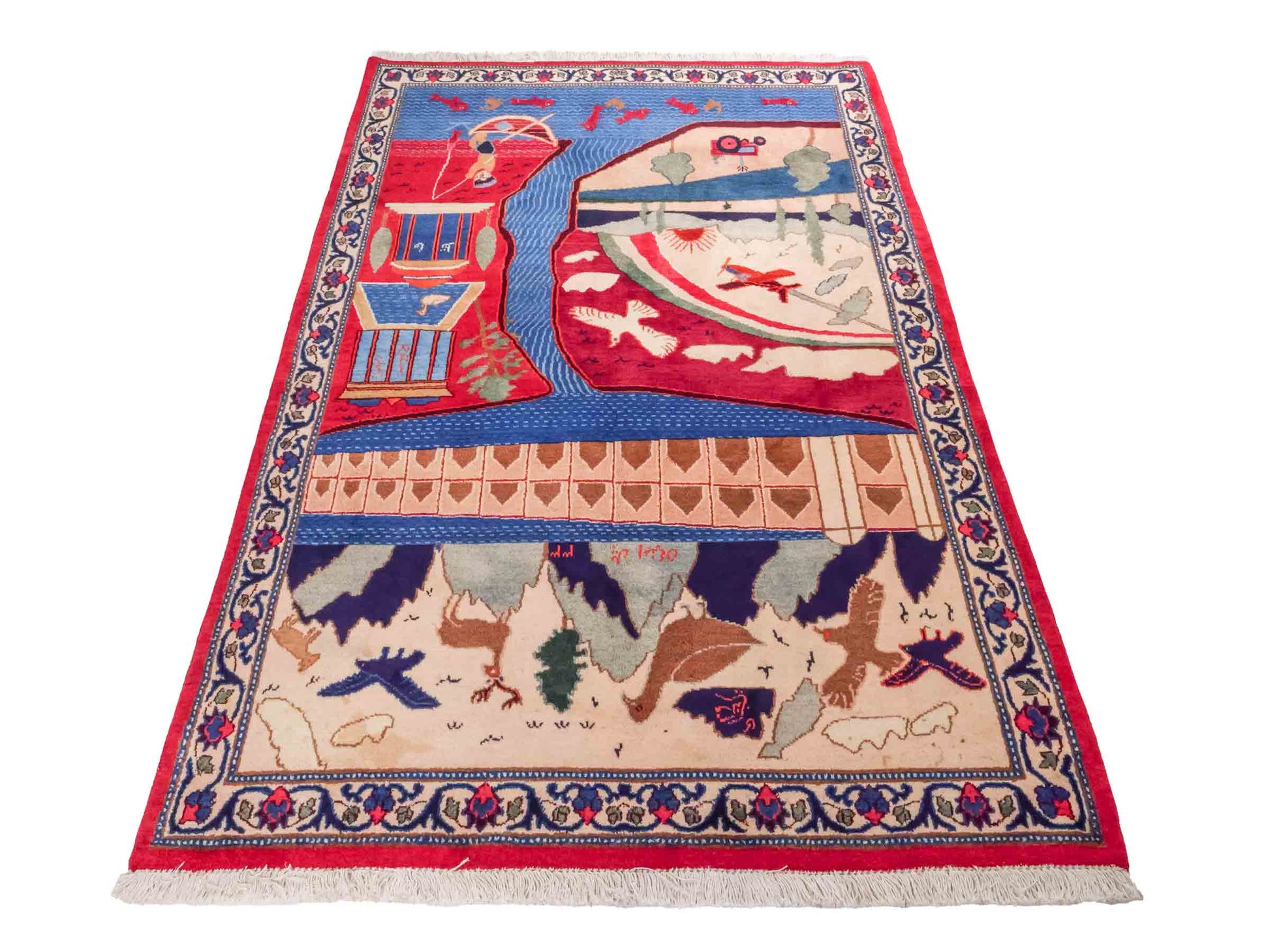 Handgeknüpfter Vintage Afghan Nomadenteppich von Khademi aus Wolle, mehrfarbig. Klassischer Wollteppich mit Bildmotiv. Orientteppich, traditionell von Hand geknüpft in Afghanistan. Größe: 189 x 128 cm. Teppichnummer: SB3-1123 | Jupiter Intl.
