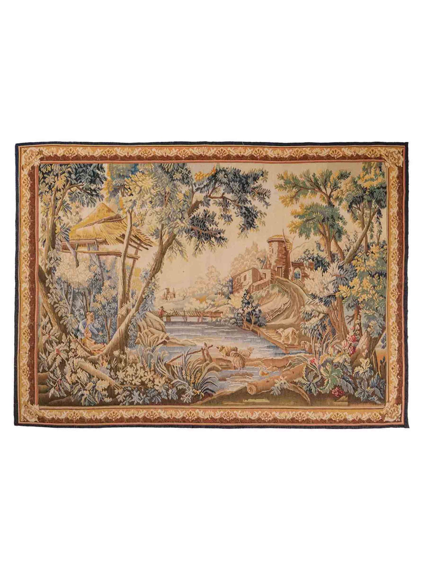 Handgefertigter, chinesischer Gobelin Wandteppich von Khademi aus Wolle, multicolor. 142x113 cm. Verkauf durch Jupiter Intl.