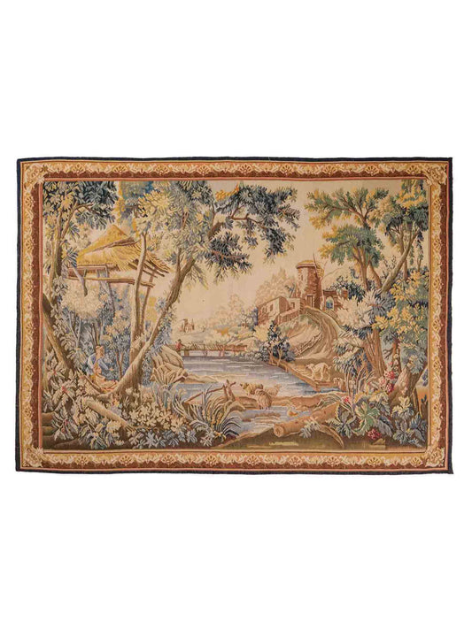 Handgefertigter, chinesischer Gobelin Wandteppich von Khademi aus Wolle, multicolor. 142x113 cm. Verkauf durch Jupiter Intl.