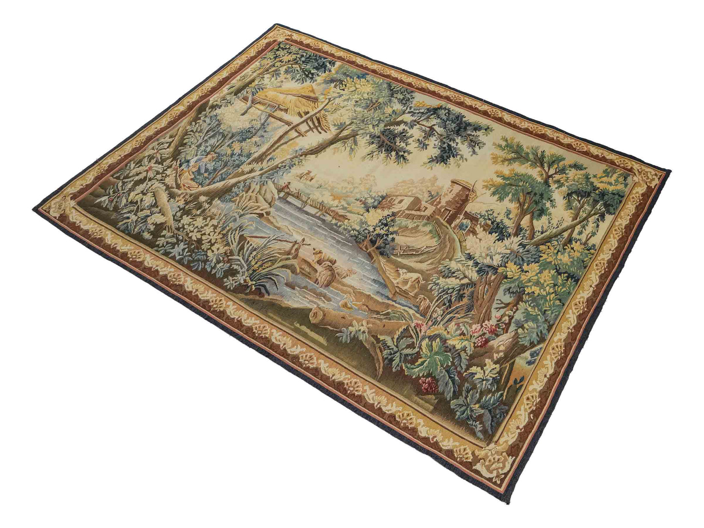 Handgefertigter, chinesischer Gobelin Wandteppich von Khademi aus Wolle, multicolor. 142x113 cm. Verkauf durch Jupiter Intl.