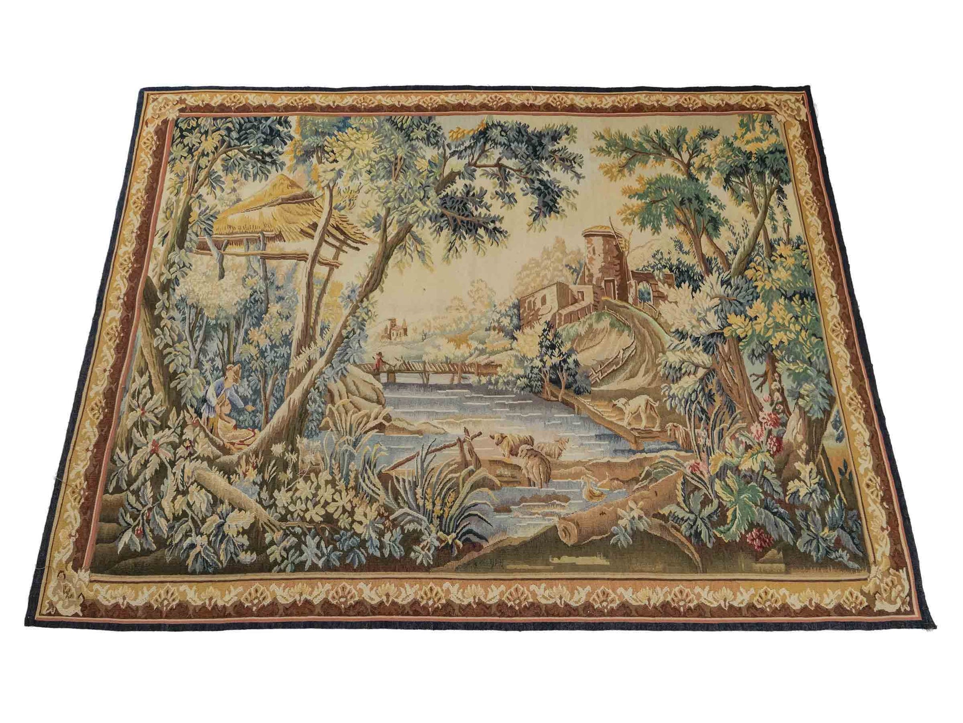 Handgefertigter, chinesischer Gobelin Wandteppich von Khademi aus Wolle, multicolor. 142x113 cm. Verkauf durch Jupiter Intl.