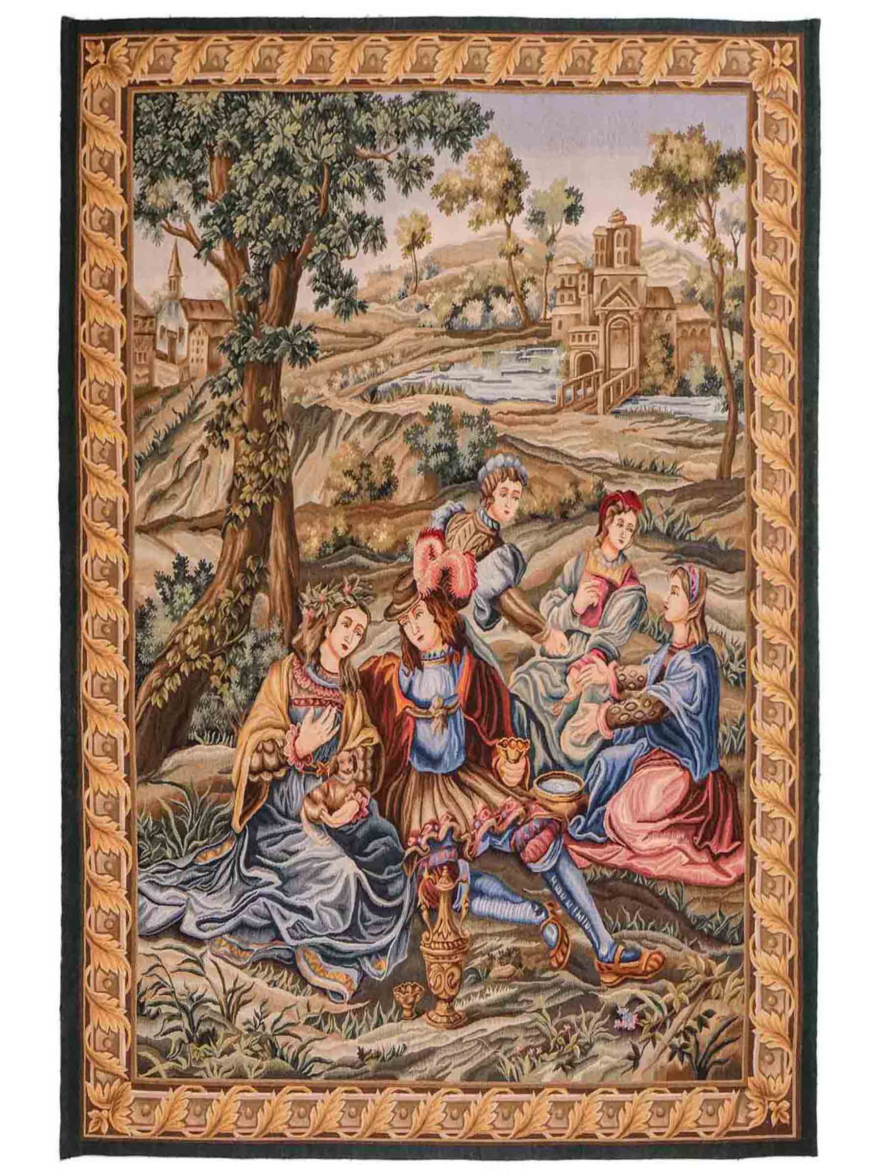 Handgefertigter, chinesischer Gobelin Wandteppich von Khademi aus Wolle, multicolor. 177x129 cm. Verkauf durch Jupiter Intl.