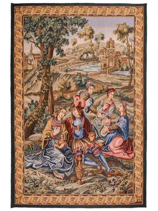 Handgefertigter, chinesischer Gobelin Wandteppich von Khademi aus Wolle, multicolor. 177x129 cm. Verkauf durch Jupiter Intl.