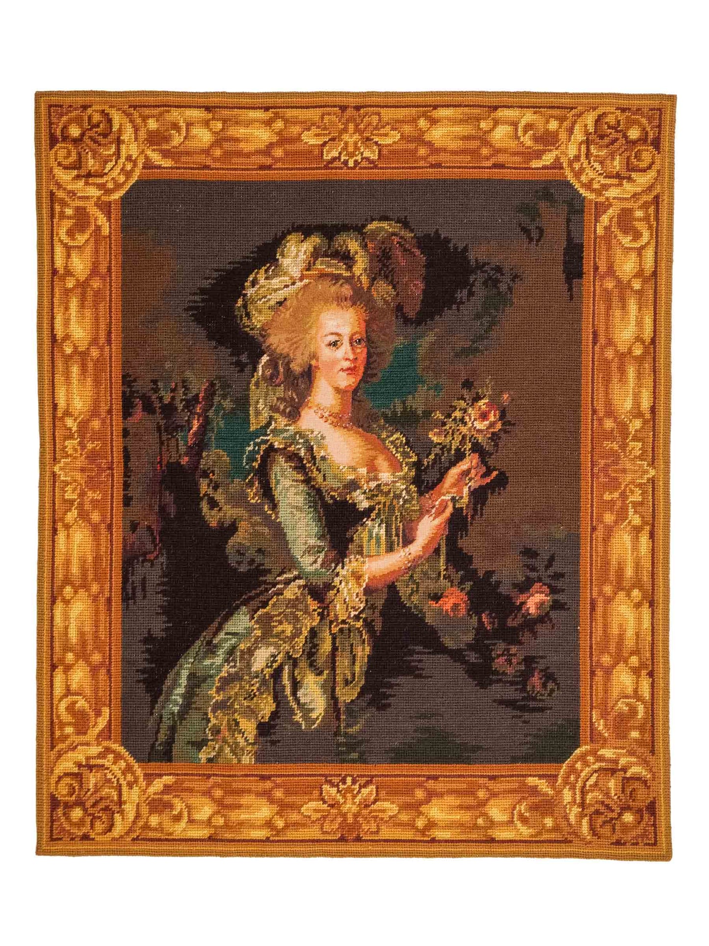 Handgefertigter, chinesischer Gobelin Wandteppich von Khademi aus Wolle, multicolor. 74x64 cm. Verkauf durch Jupiter Intl.