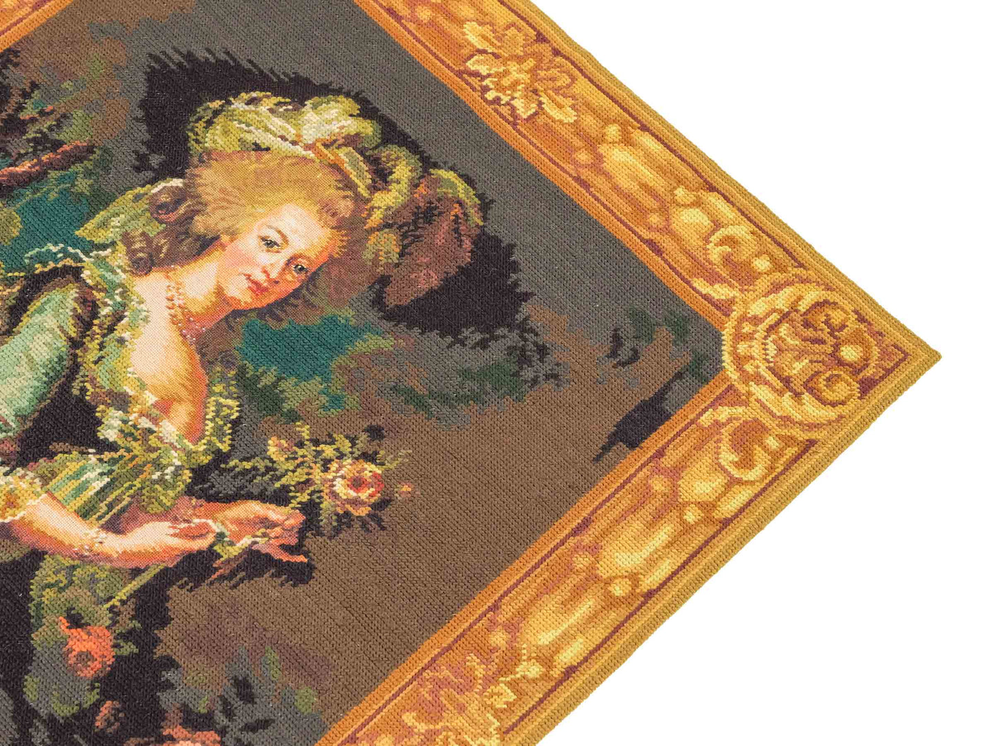 Handgefertigter, chinesischer Gobelin Wandteppich von Khademi aus Wolle, multicolor. 74x64 cm. Verkauf durch Jupiter Intl.