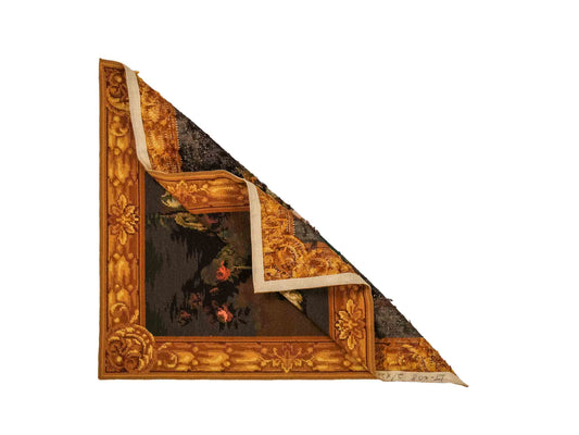 Handgefertigter, chinesischer Gobelin Wandteppich von Khademi aus Wolle, multicolor. 74x64 cm. Verkauf durch Jupiter Intl.
