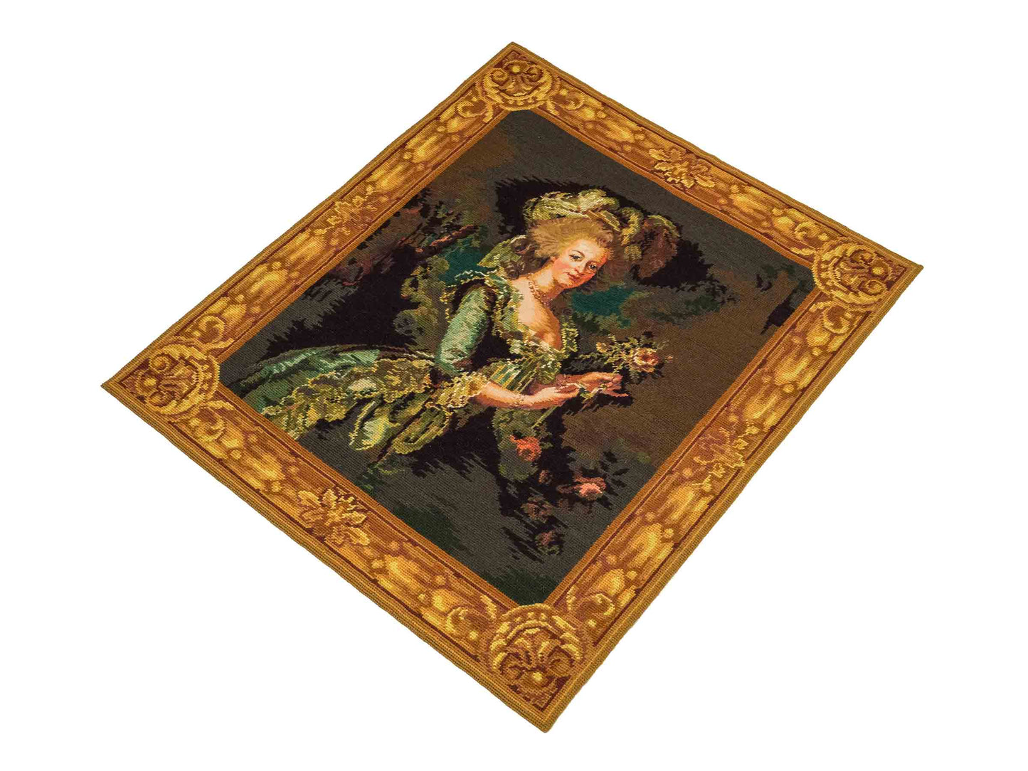 Handgefertigter, chinesischer Gobelin Wandteppich von Khademi aus Wolle, multicolor. 74x64 cm. Verkauf durch Jupiter Intl.