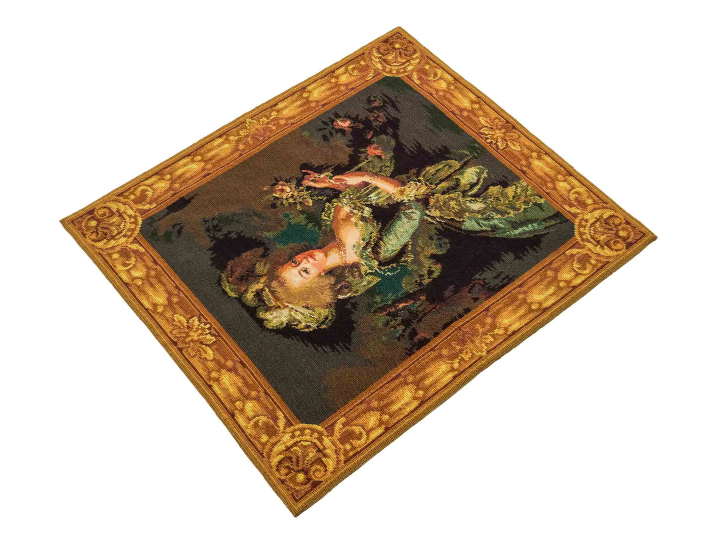Handgefertigter, chinesischer Gobelin Wandteppich von Khademi aus Wolle, multicolor. 74x64 cm. Verkauf durch Jupiter Intl.