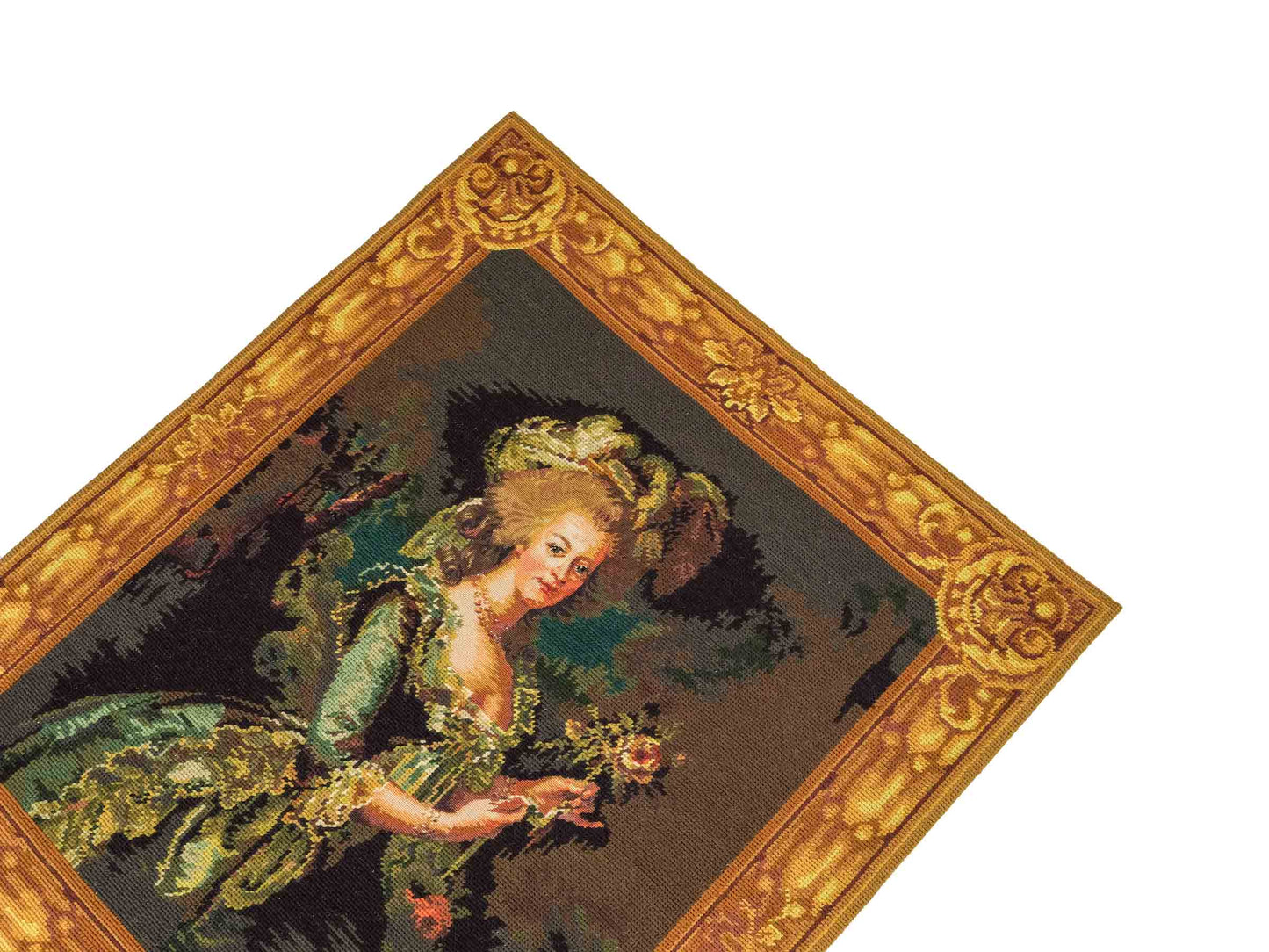Handgefertigter, chinesischer Gobelin Wandteppich von Khademi aus Wolle, multicolor. 74x64 cm. Verkauf durch Jupiter Intl.