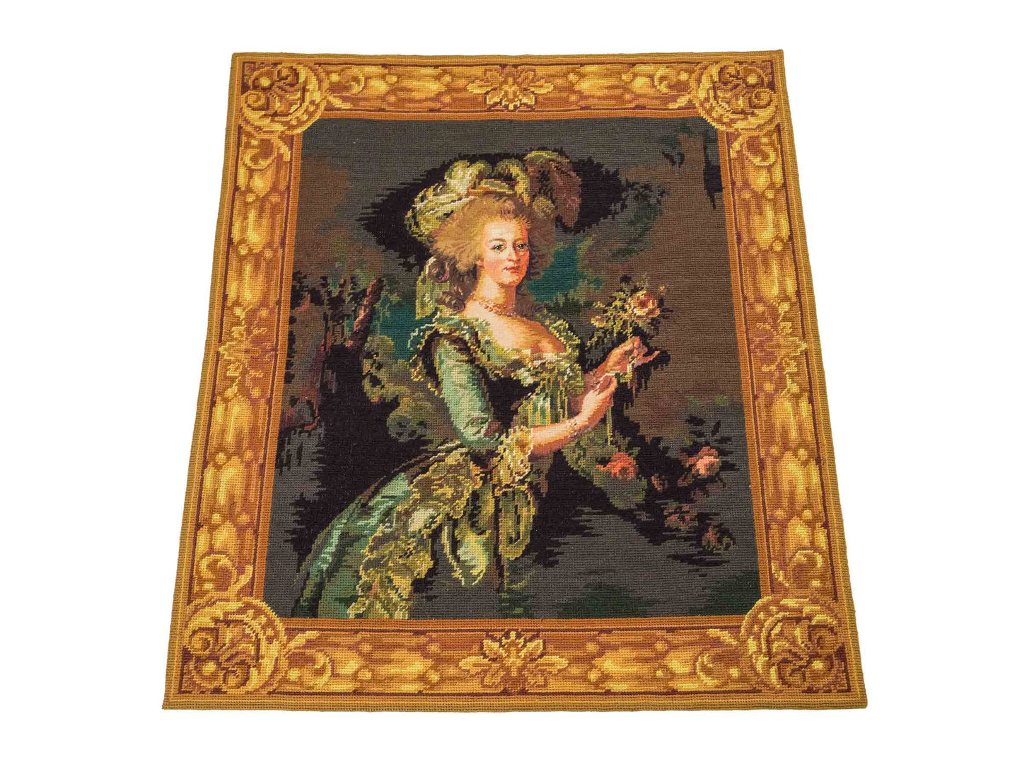 Handgefertigter, chinesischer Gobelin Wandteppich von Khademi aus Wolle, multicolor. 74x64 cm. Verkauf durch Jupiter Intl.