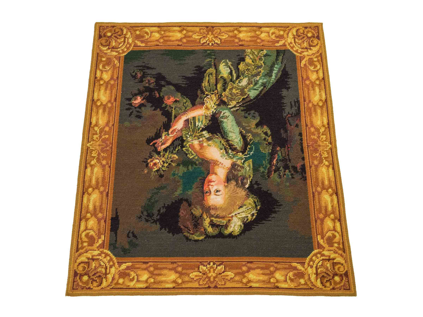 Handgefertigter, chinesischer Gobelin Wandteppich von Khademi aus Wolle, multicolor. 74x64 cm. Verkauf durch Jupiter Intl.