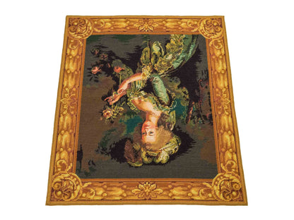 Handgefertigter, chinesischer Gobelin Wandteppich von Khademi aus Wolle, multicolor. 74x64 cm. Verkauf durch Jupiter Intl.