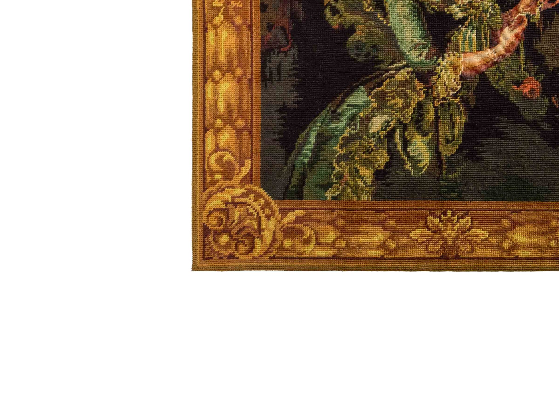 Handgefertigter, chinesischer Gobelin Wandteppich von Khademi aus Wolle, multicolor. 74x64 cm. Verkauf durch Jupiter Intl.
