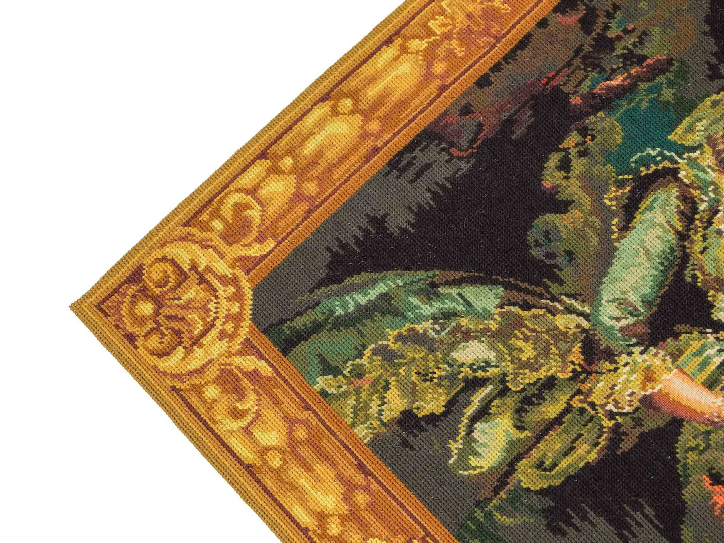 Handgefertigter, chinesischer Gobelin Wandteppich von Khademi aus Wolle, multicolor. 74x64 cm. Verkauf durch Jupiter Intl.