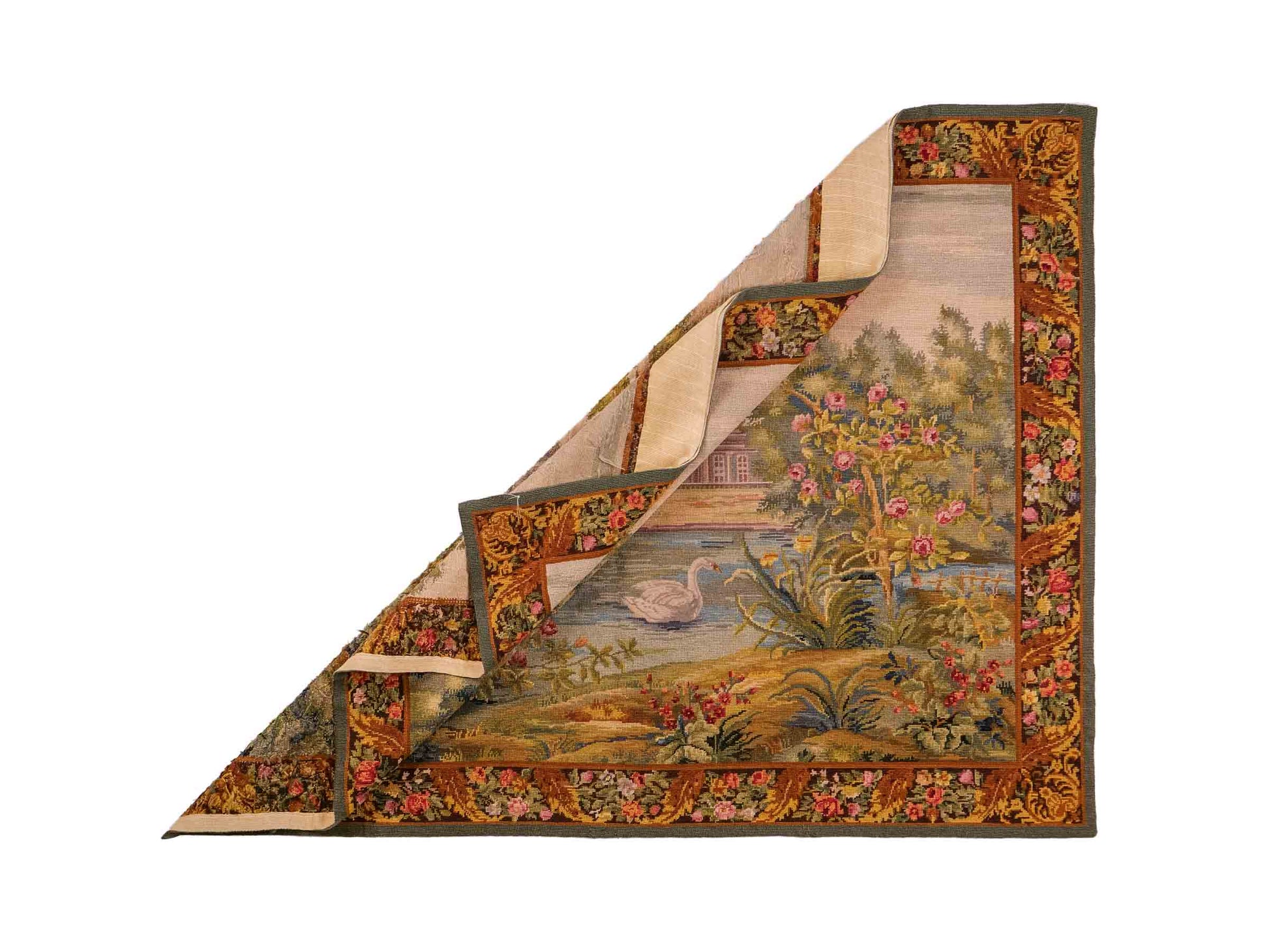 Handgefertigter, chinesischer Gobelin Wandteppich von Khademi aus Wolle, multicolor. 145x113 cm. Verkauf durch Jupiter Intl.