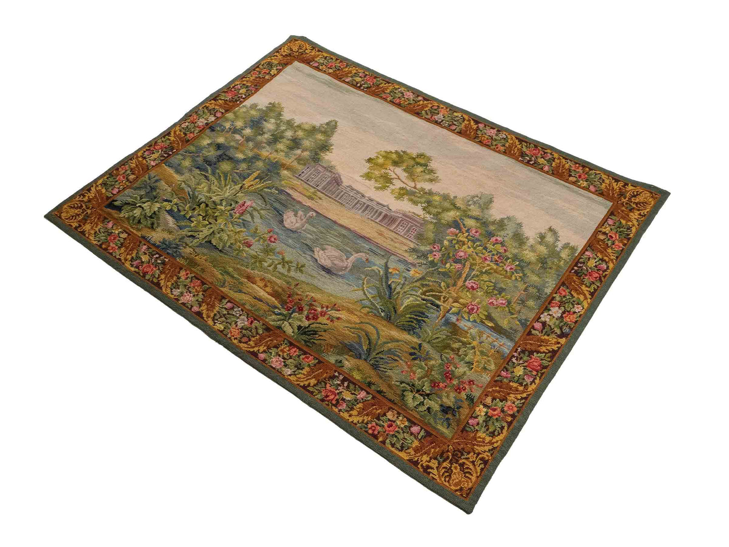 Handgefertigter, chinesischer Gobelin Wandteppich von Khademi aus Wolle, multicolor. 145x113 cm. Verkauf durch Jupiter Intl.