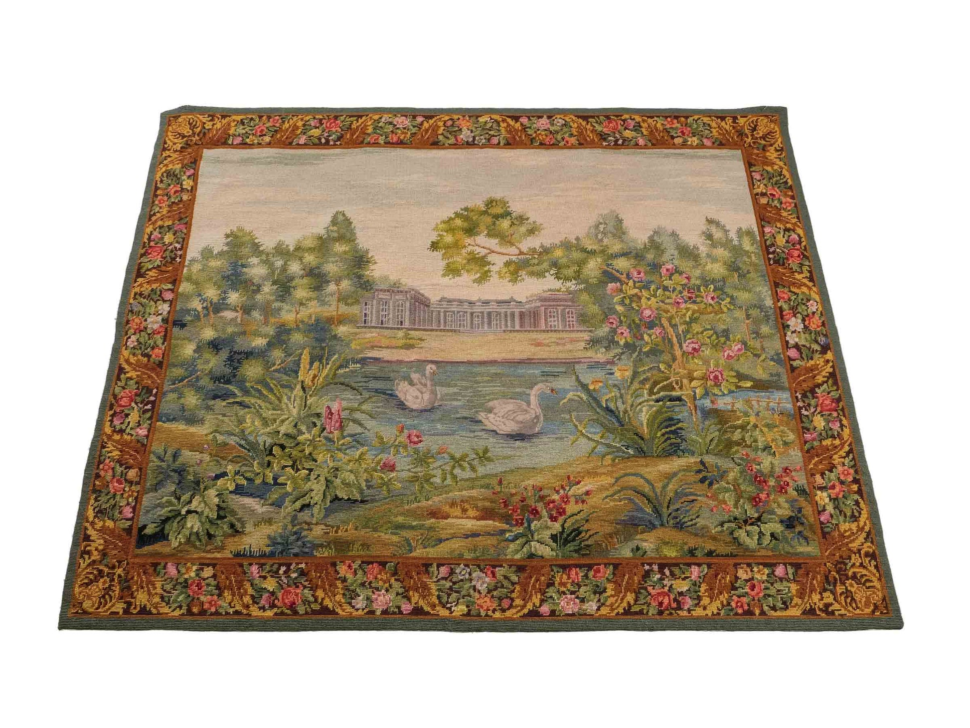 Handgefertigter, chinesischer Gobelin Wandteppich von Khademi aus Wolle, multicolor. 145x113 cm. Verkauf durch Jupiter Intl.