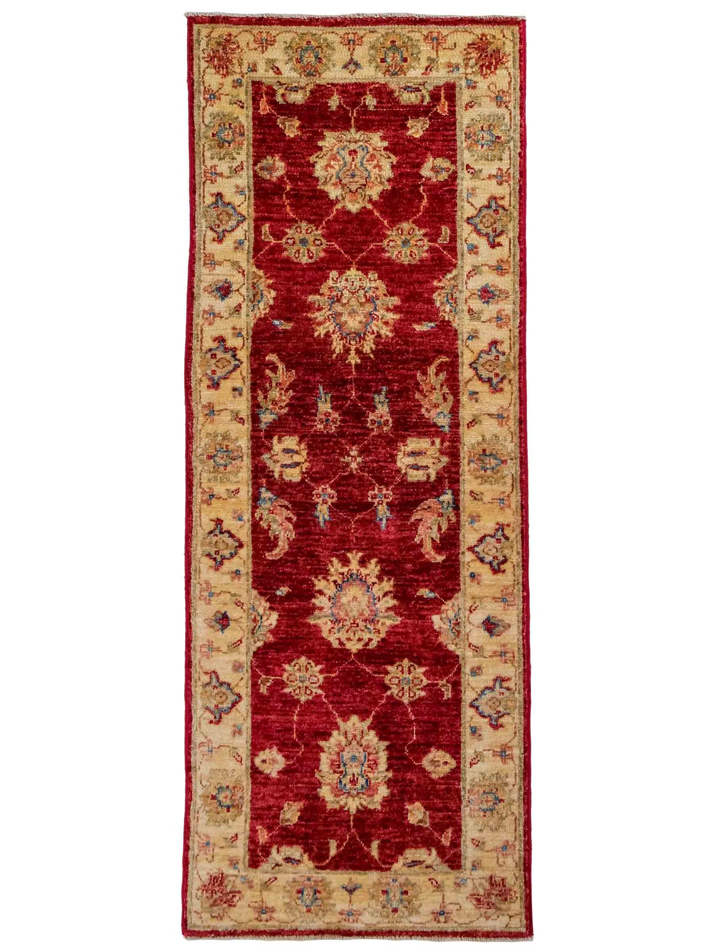 Handgeknüpfter Ziegler Farahan Läufer-Orientteppich von Khademi aus Wolle, rot, gold, beige. Klassisches Allover-Design. Traditionell von Hand geknüpft in Afghanistan. Größe: 153 cm x 55 cm. Teppichnummer: RB3-1047. Verkauf durch Jupiter Intl.