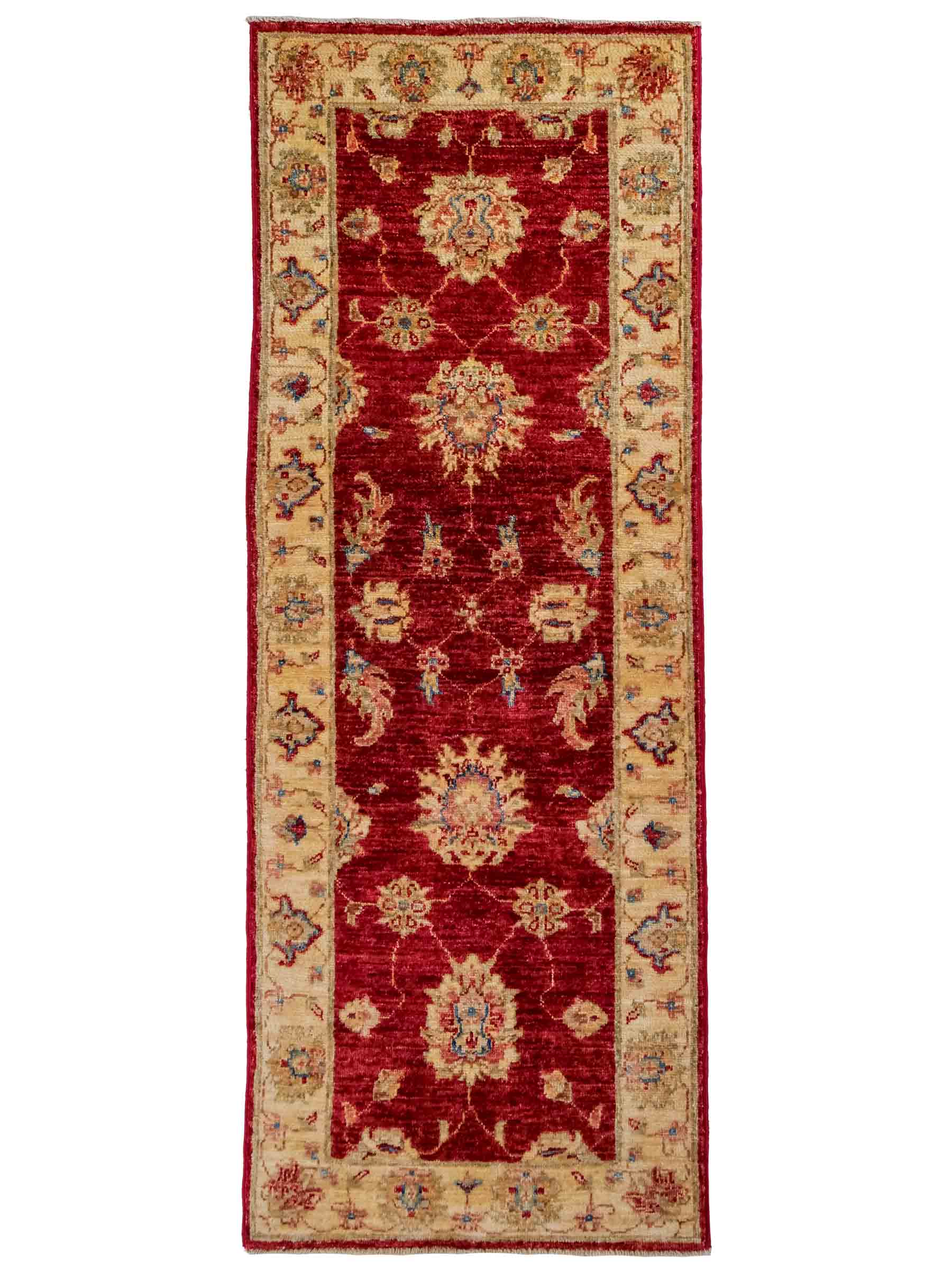 Handgeknüpfter Ziegler Farahan Läufer-Orientteppich von Khademi aus Wolle, rot, gold, beige. Klassisches Allover-Design. Traditionell von Hand geknüpft in Afghanistan. Größe: 153 cm x 55 cm. Teppichnummer: RB3-1047. Verkauf durch Jupiter Intl.