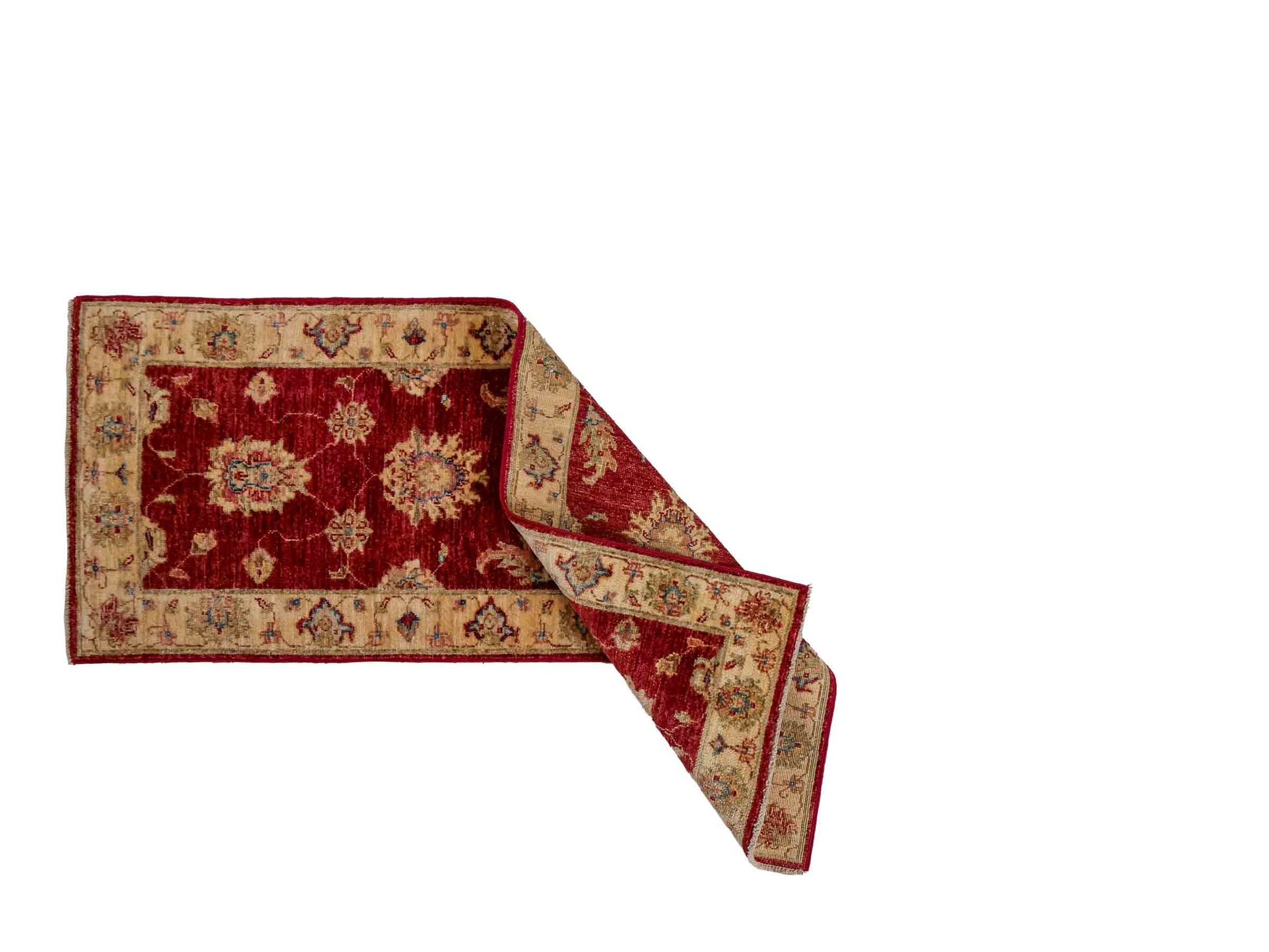 Handgeknüpfter Ziegler Farahan Läufer-Orientteppich von Khademi aus Wolle, rot, gold, beige. Klassisches Allover-Design. Traditionell von Hand geknüpft in Afghanistan. Größe: 153 cm x 55 cm. Teppichnummer: RB3-1047. Verkauf durch Jupiter Intl.