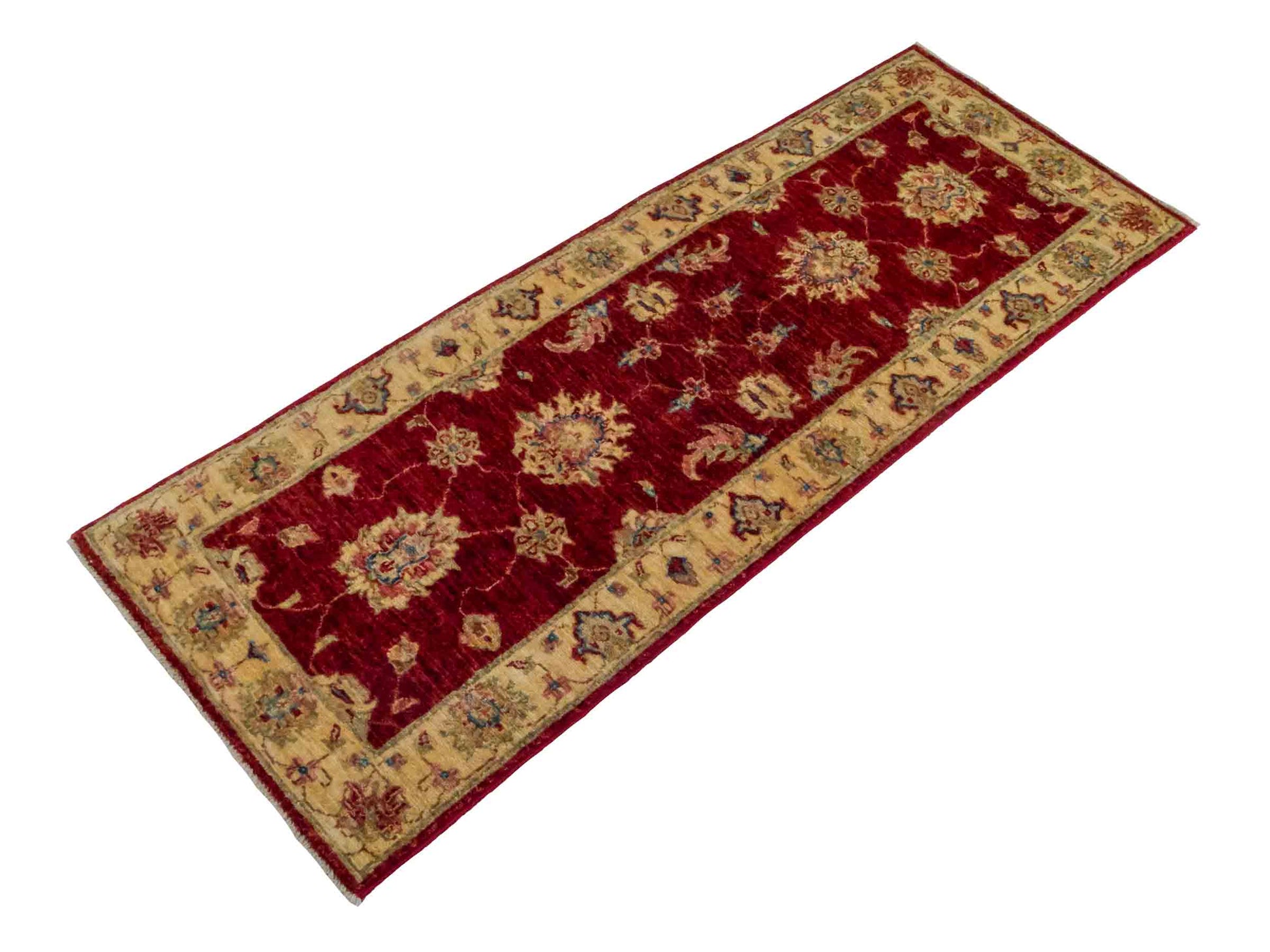 Handgeknüpfter Ziegler Farahan Läufer-Orientteppich von Khademi aus Wolle, rot, gold, beige. Klassisches Allover-Design. Traditionell von Hand geknüpft in Afghanistan. Größe: 153 cm x 55 cm. Teppichnummer: RB3-1047. Verkauf durch Jupiter Intl.